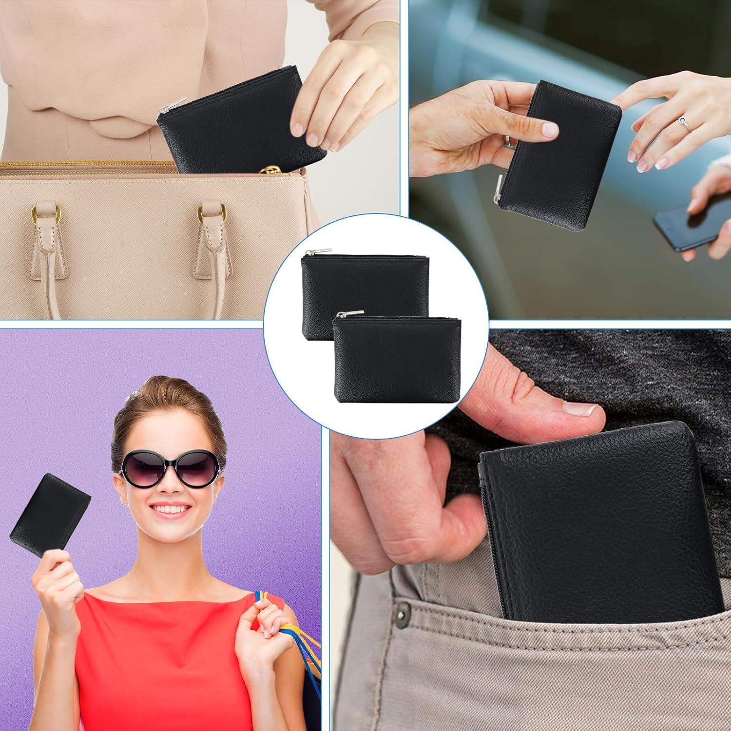 Paquete de 2 monederos de cuero vegano negro con cremallera