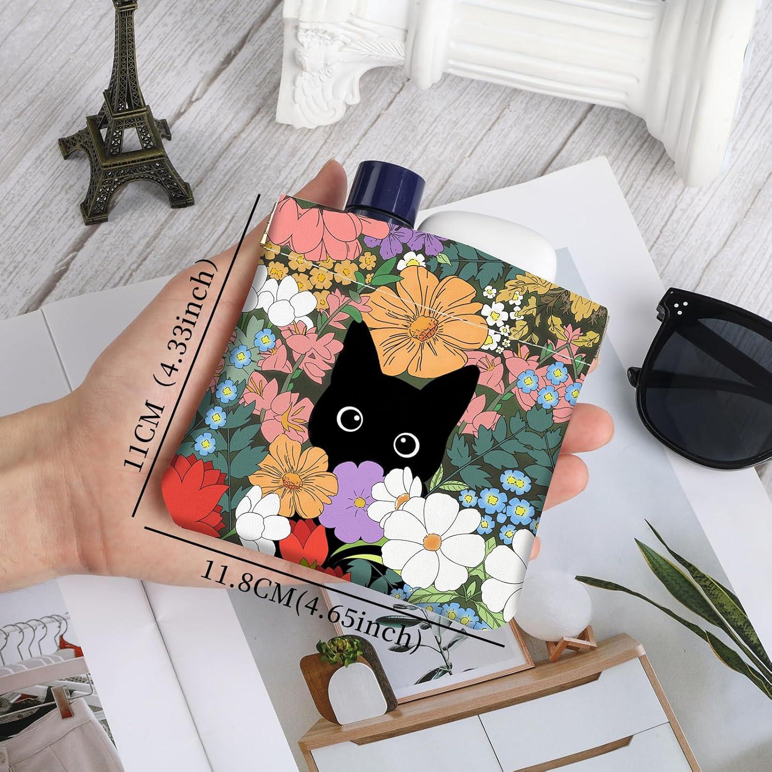 Monedero Pequeño de Cuero Sintético TLQ24 - Diseño Floral y Gato