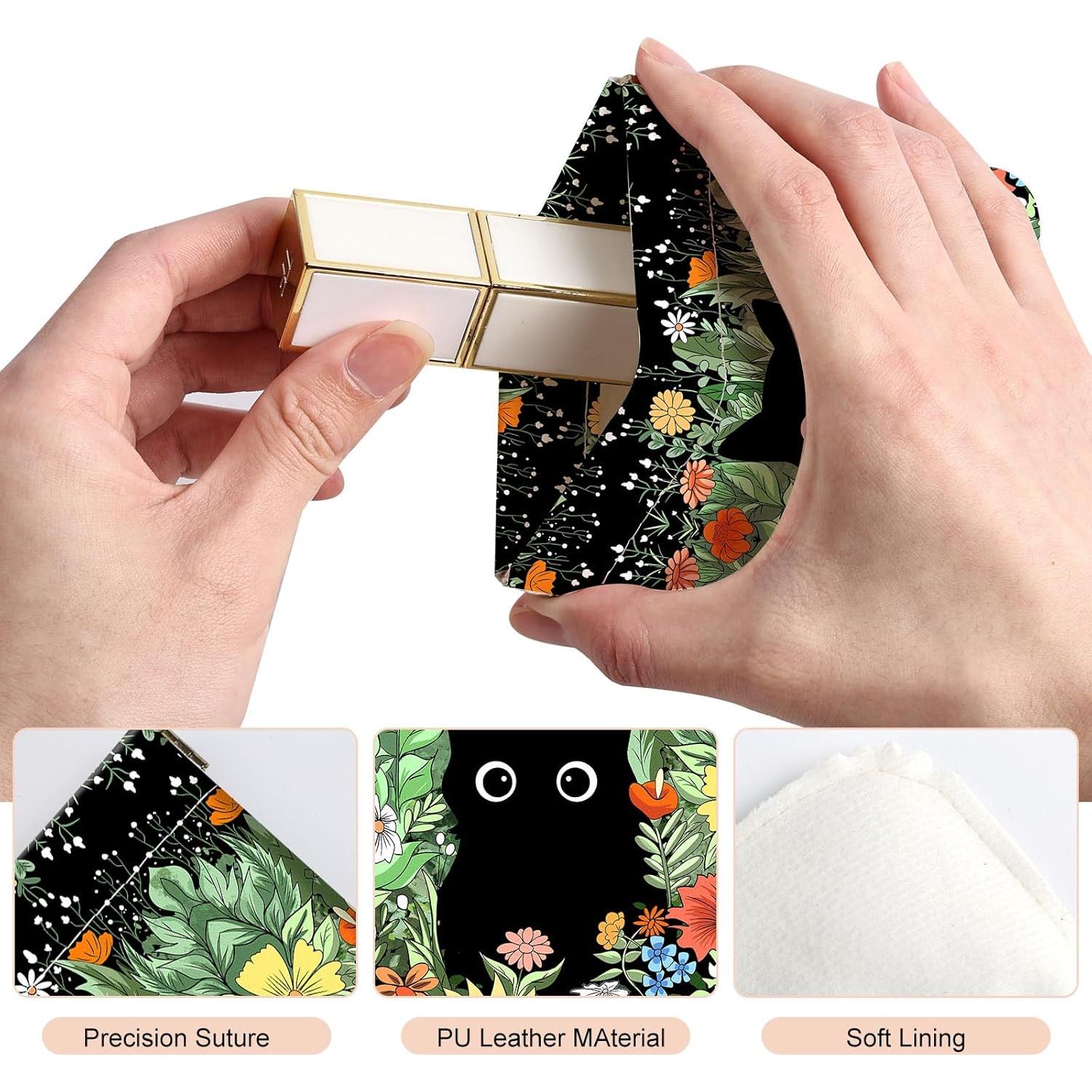 Monedero Pequeño de Cuero Sintético TLQ24 - Diseño Floral y Gato