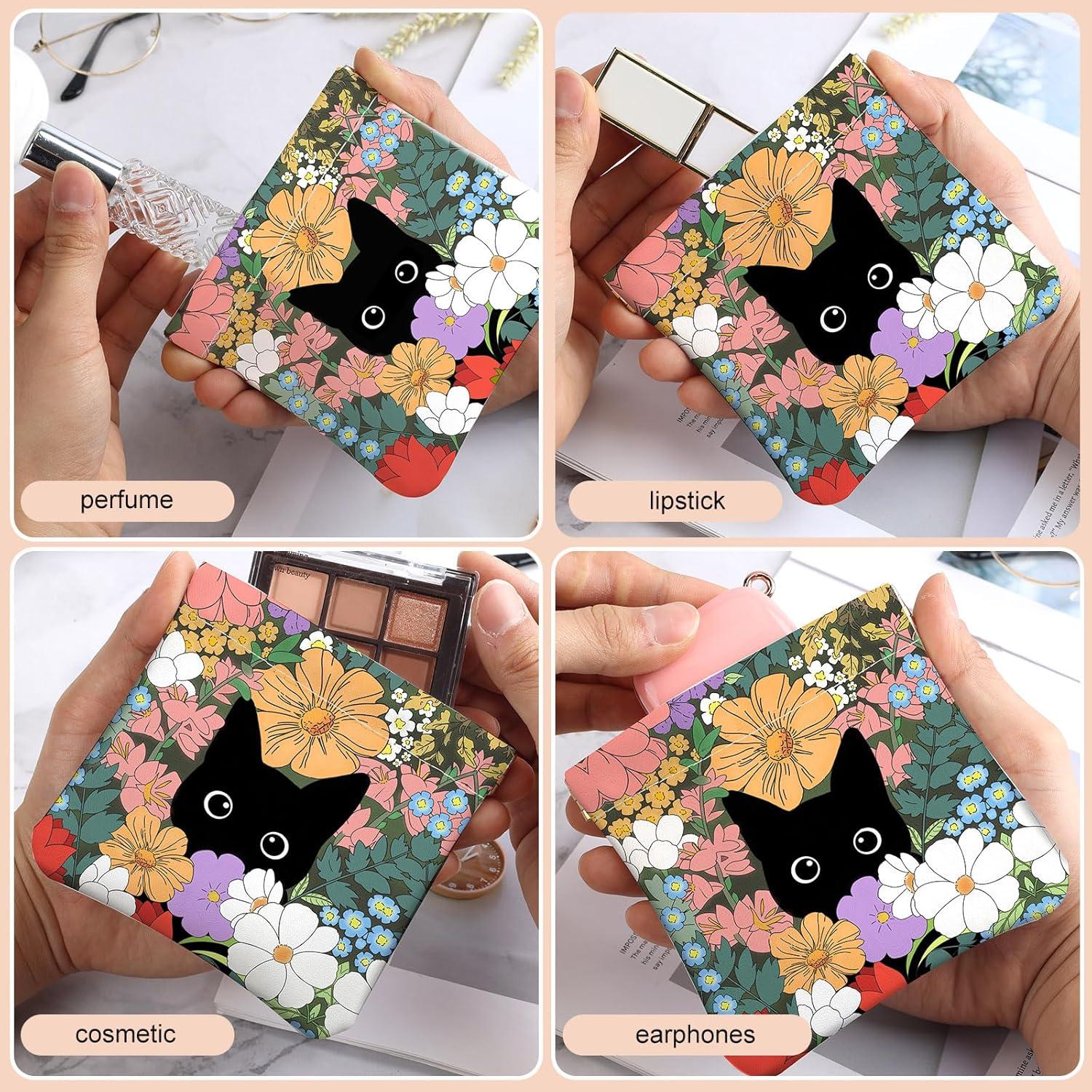 Monedero Pequeño de Cuero Sintético TLQ24 - Diseño Floral y Gato