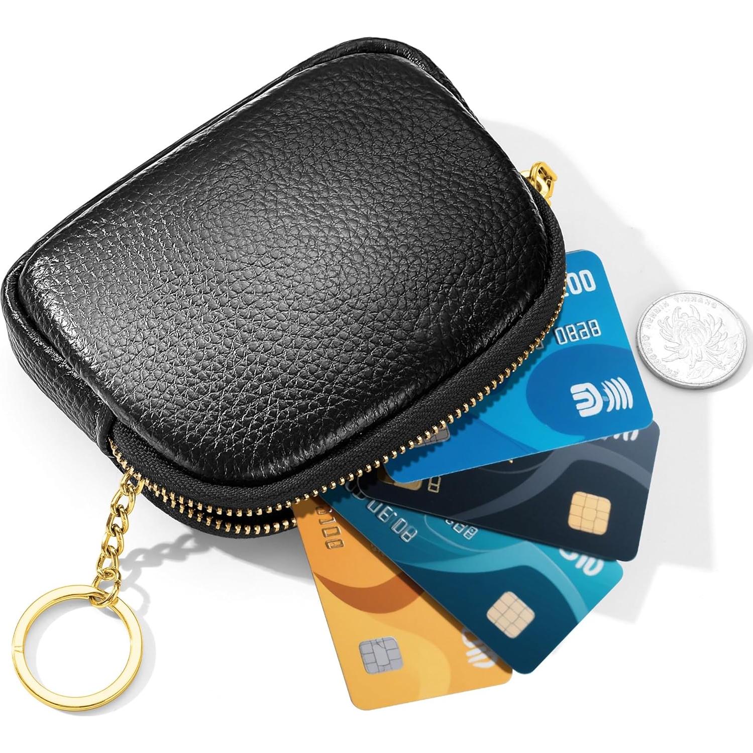 Monedero de Cuero Genuino Negro para Mujeres con Llave