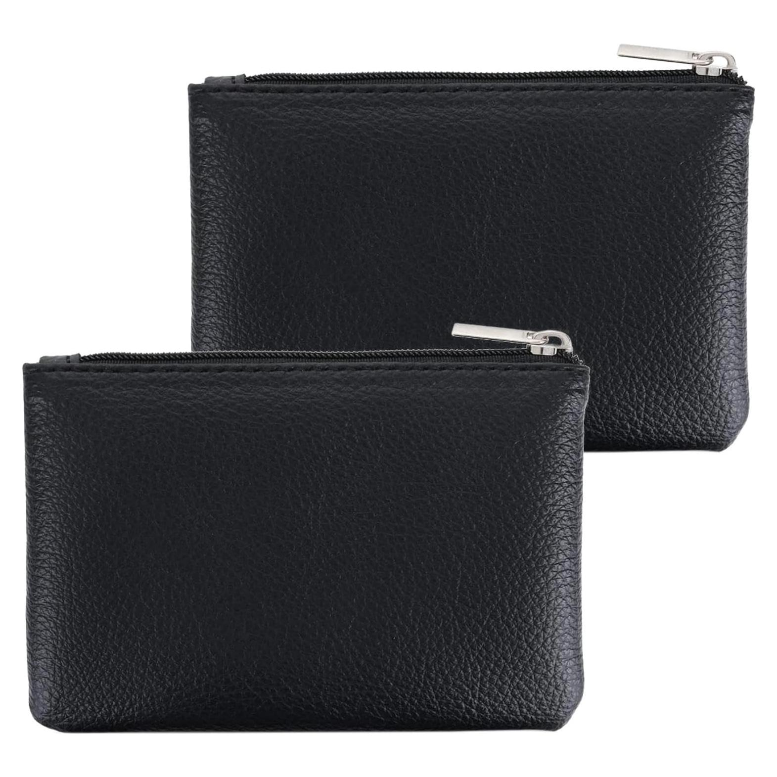 Paquete de 2 Monederos de Cuero PU Negro con Cremallera
