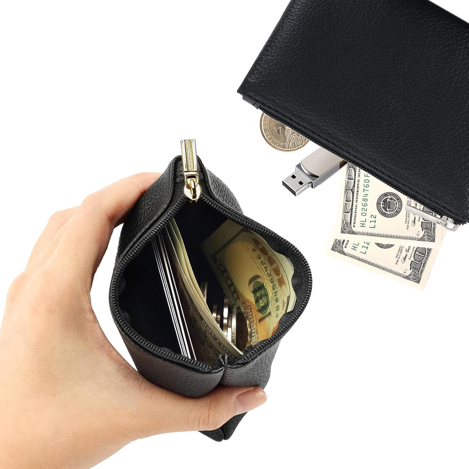 Paquete de 2 Monederos de Cuero PU Negro con Cremallera