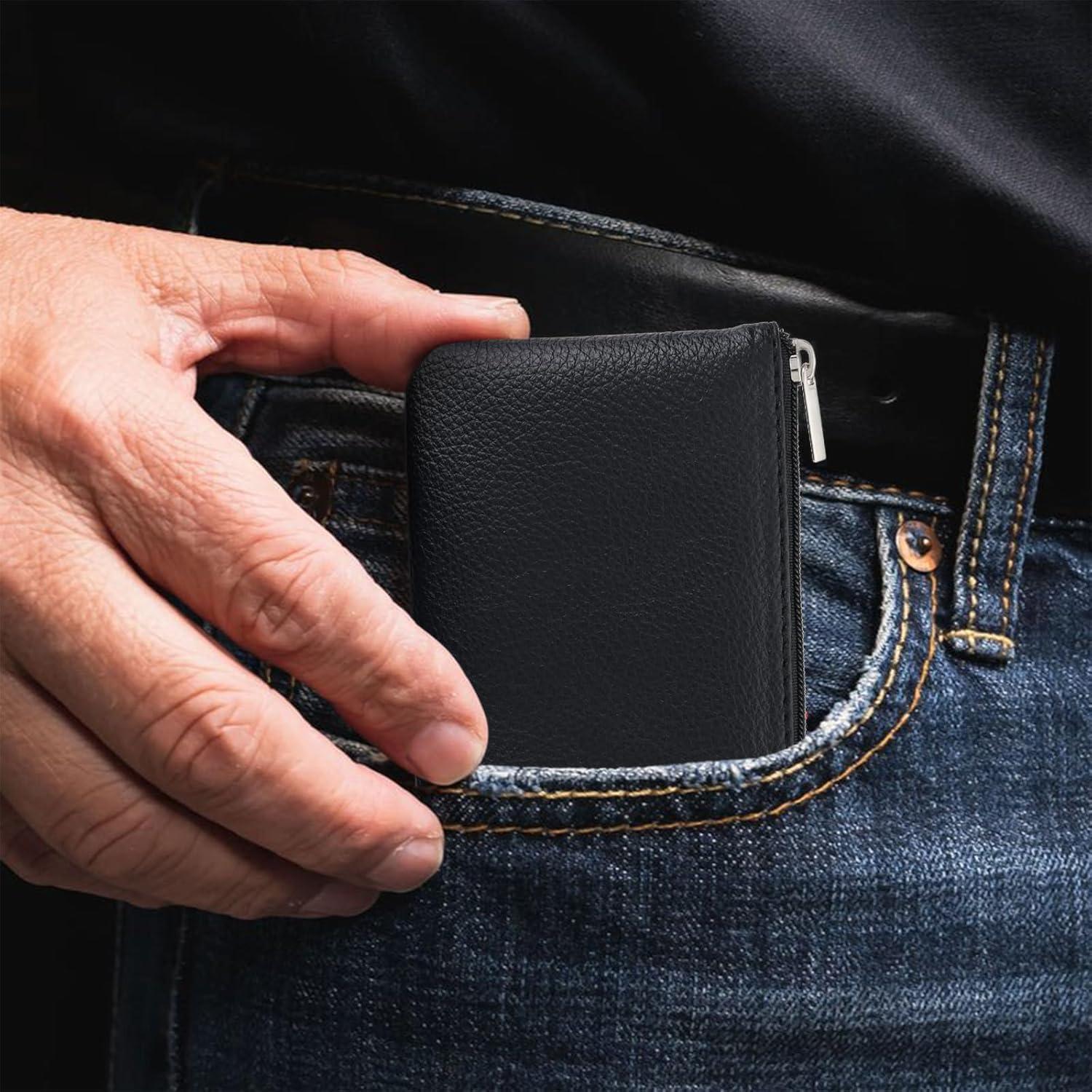 Paquete de 2 Monederos de Cuero PU Negro con Cremallera