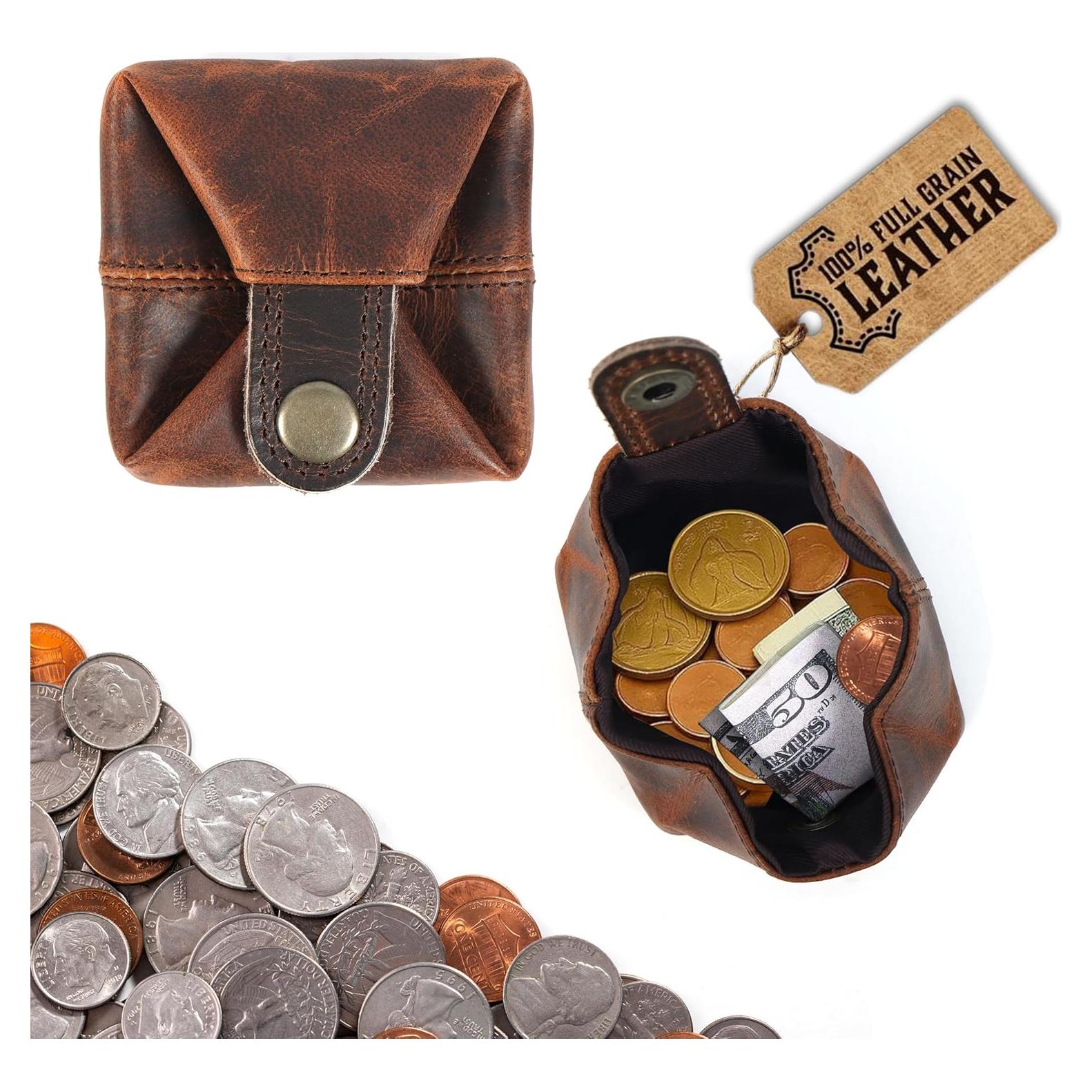 Monedero de Cuero FINE TOUCH LEATHERS Marrón Compacto Unisex