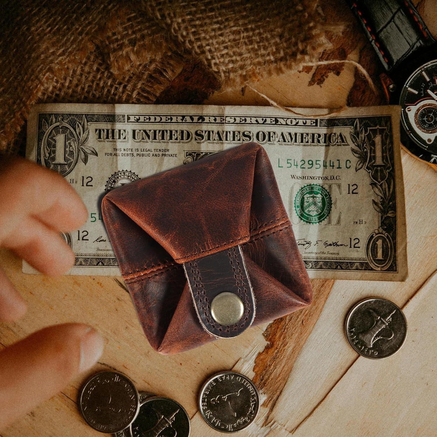 Monedero de Cuero FINE TOUCH LEATHERS Marrón Compacto Unisex