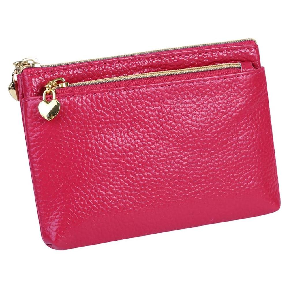Monedero de Cuero Genuino Rosa para Mujeres con Cremallera