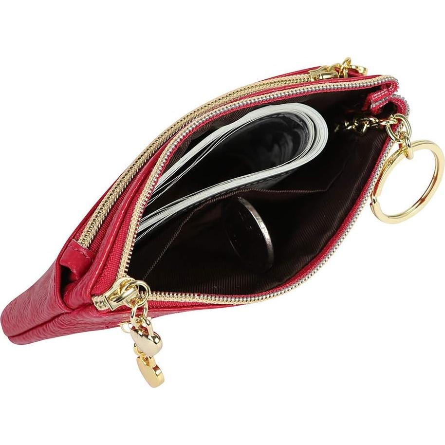 Monedero de Cuero Genuino Rosa para Mujeres con Cremallera