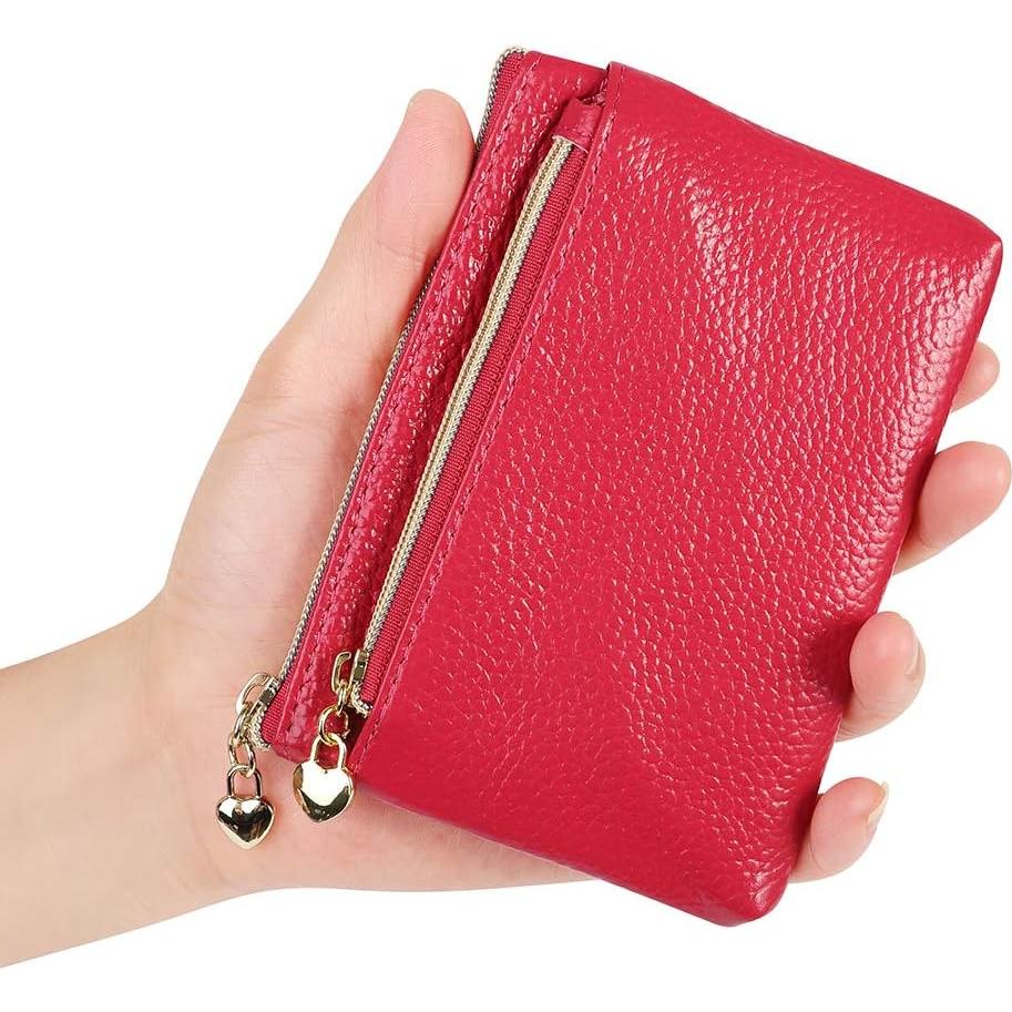 Monedero de Cuero Genuino Rosa para Mujeres con Cremallera