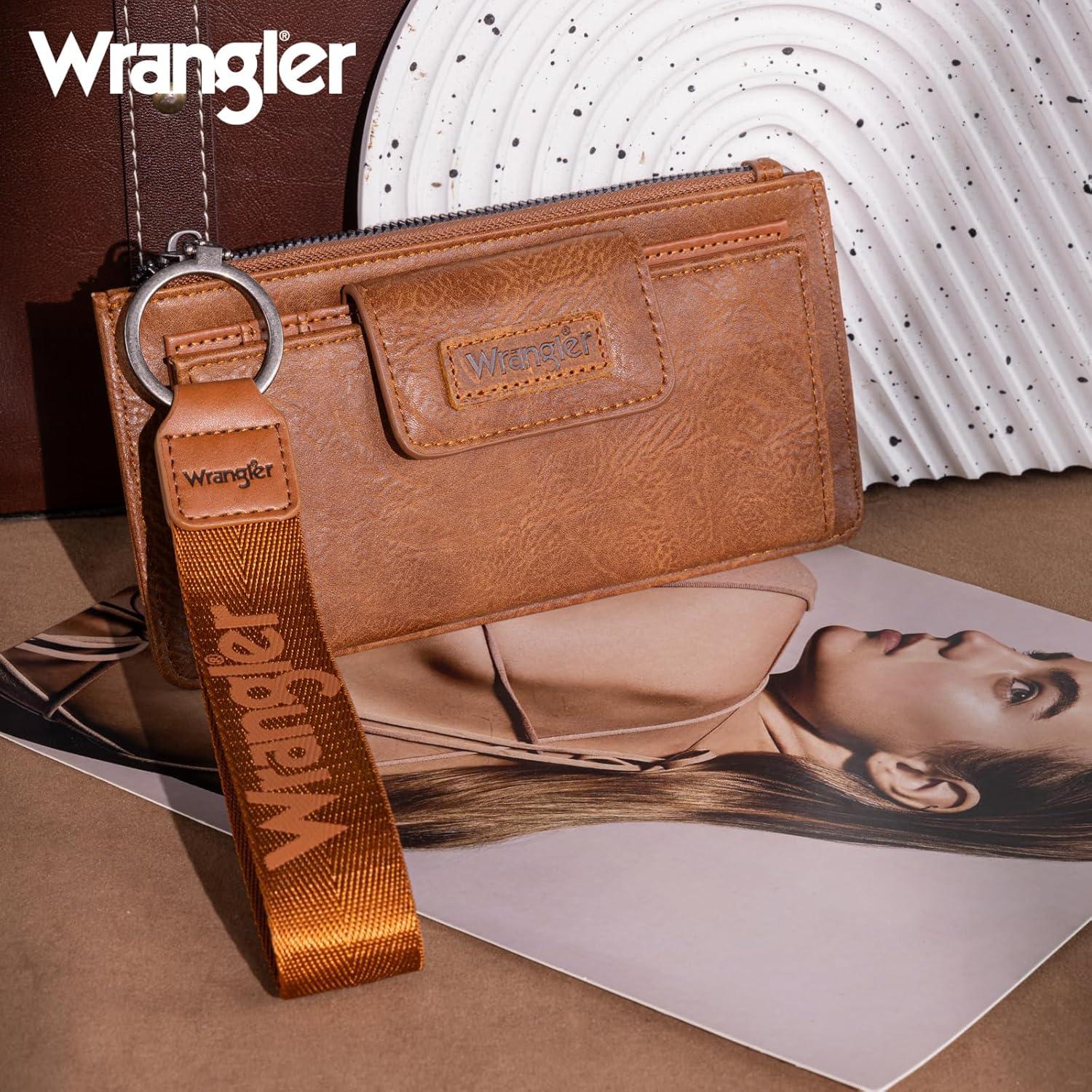 Cartera de muñeca marrón Wrangler para mujeres con RFID
