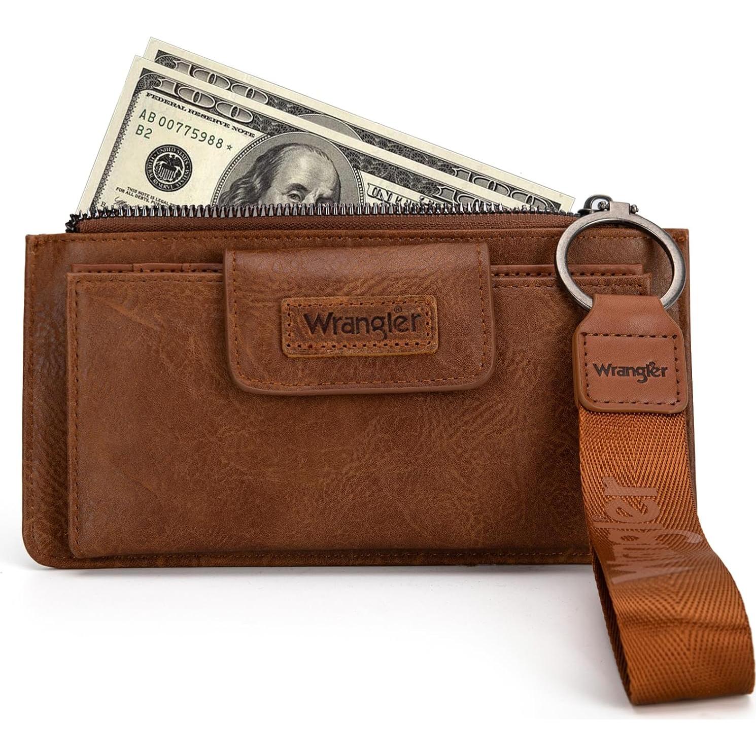 Cartera de muñeca marrón Wrangler para mujeres con RFID