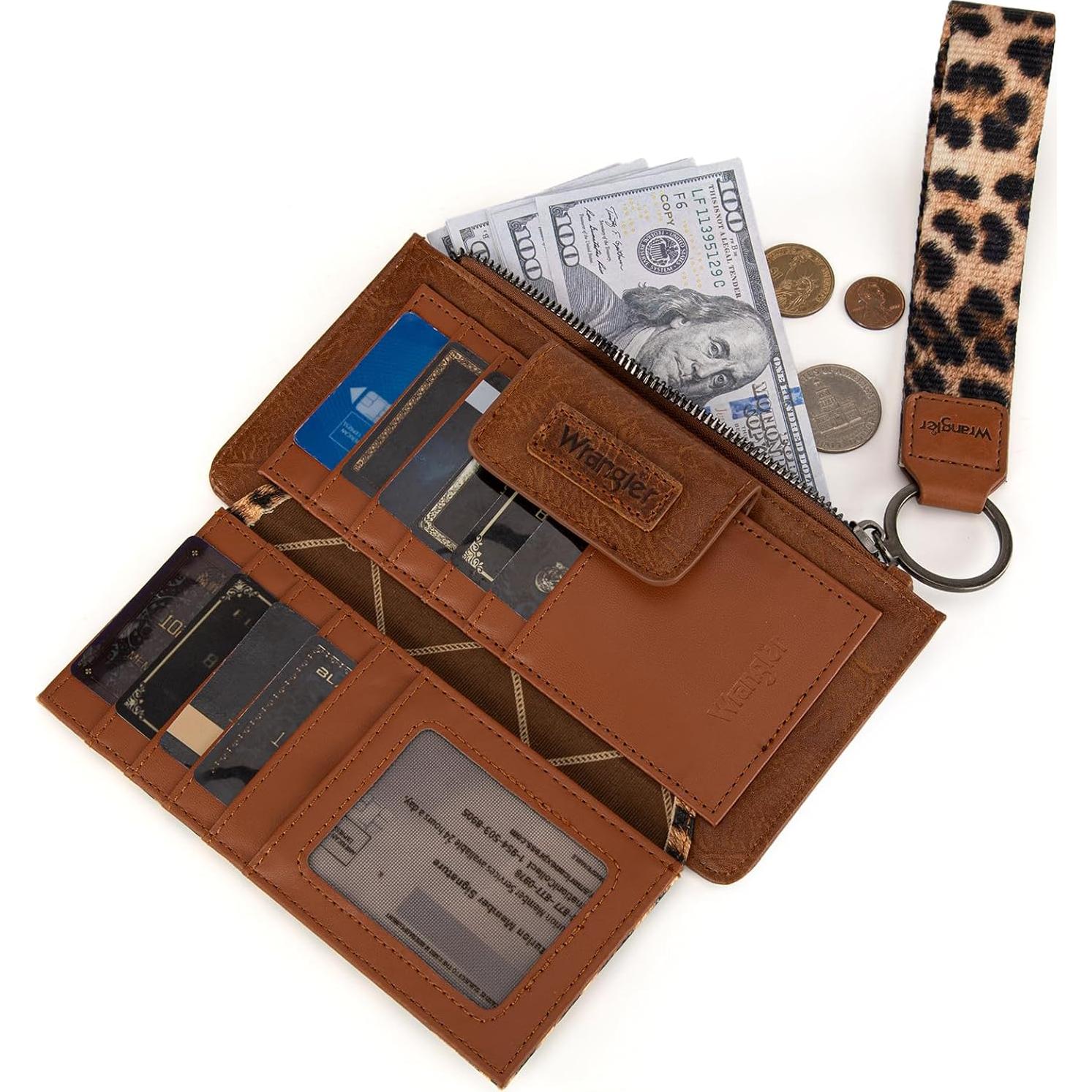 Cartera de muñeca marrón Wrangler para mujeres con RFID