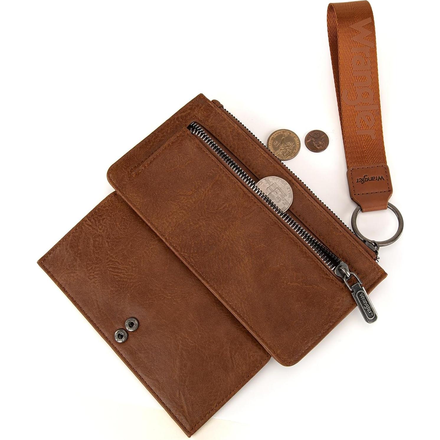 Cartera de muñeca marrón Wrangler para mujeres con RFID
