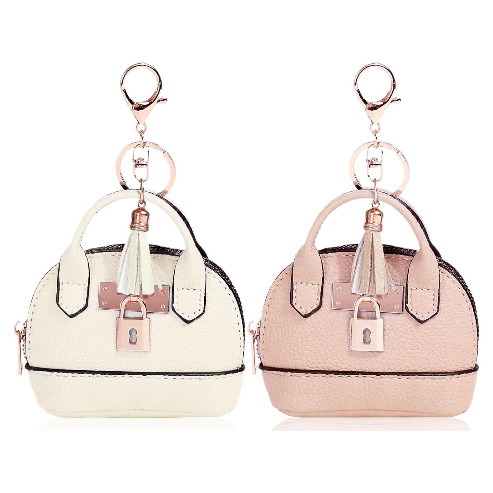 Juego de 2 Monederos Llavero PU Rosa y Blanco 10.5x11 cm