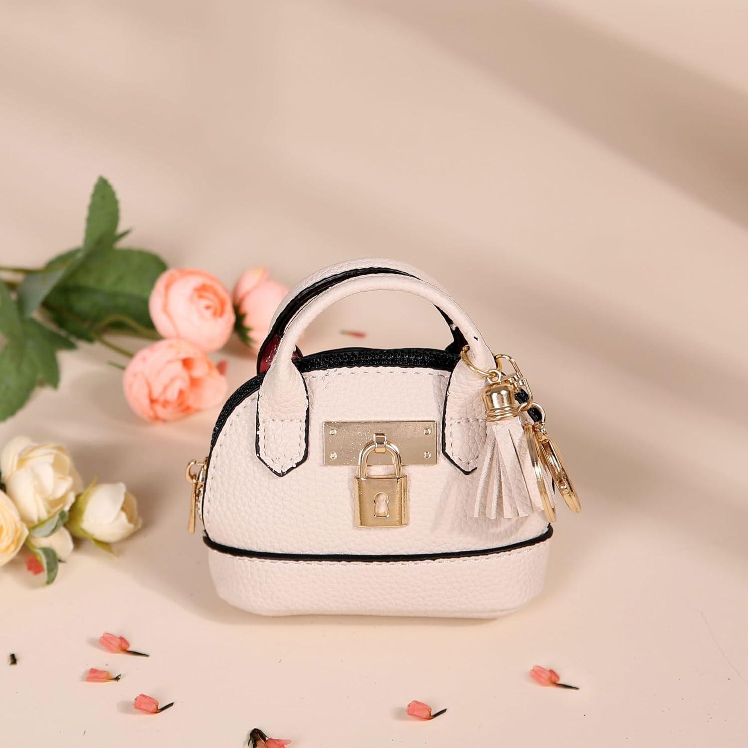 Juego de 2 Monederos Llavero PU Rosa y Blanco 10.5x11 cm