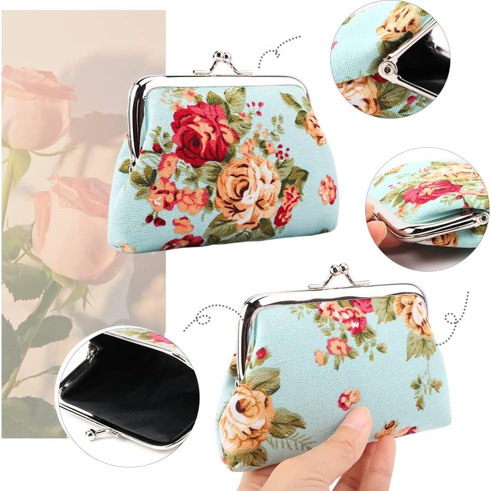 Monederos Florales Oyachic - 4 Paquetes con Cierre de Beso