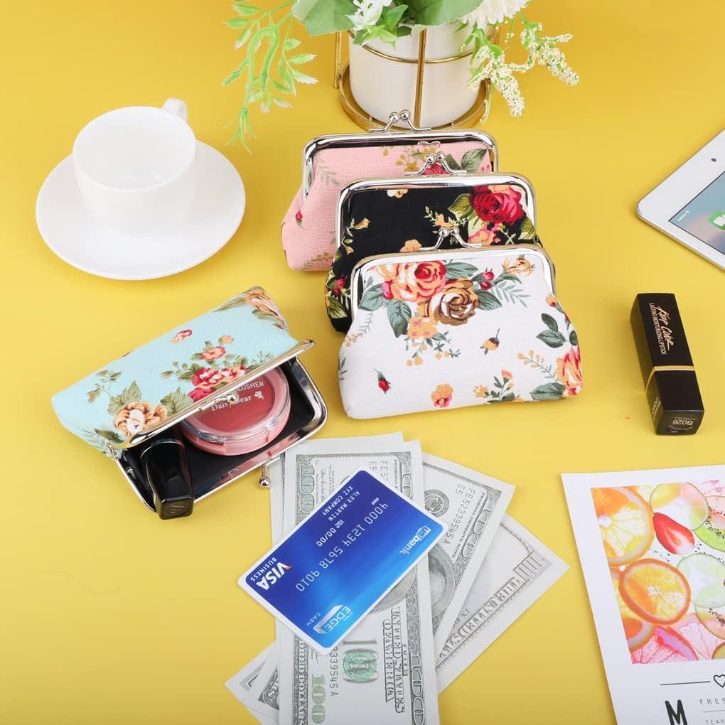 Monederos Florales Oyachic - 4 Paquetes con Cierre de Beso