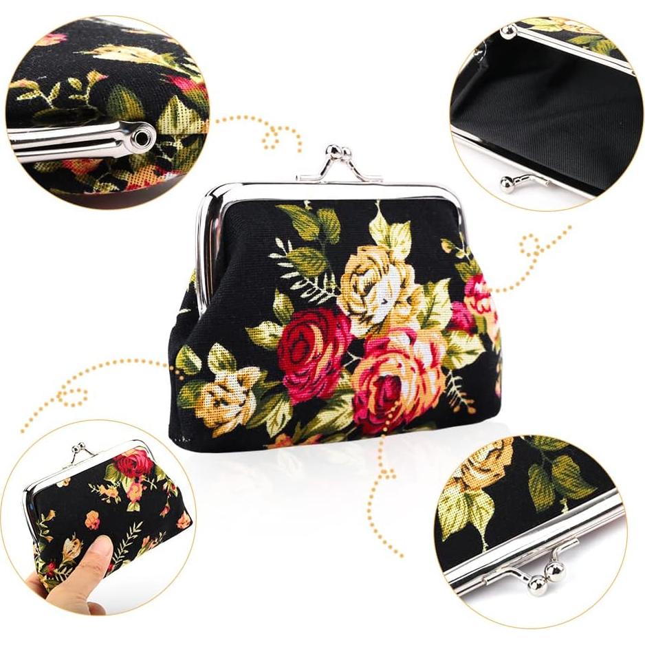 Monederos Florales Oyachic - 4 Paquetes con Cierre de Beso