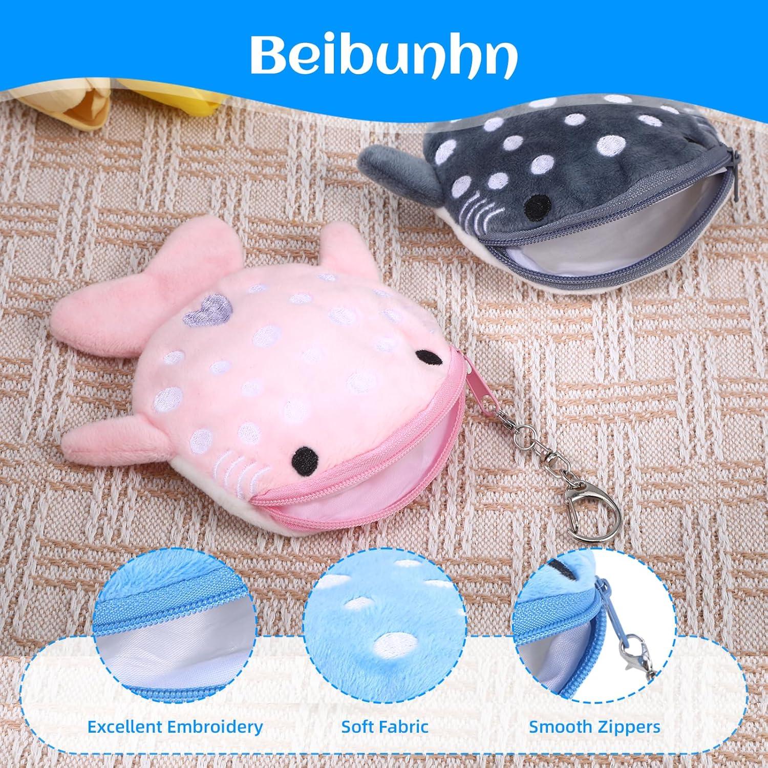 Paquete de 3 Monederos de Peluche Kawaii Beibunhn - Tiburón