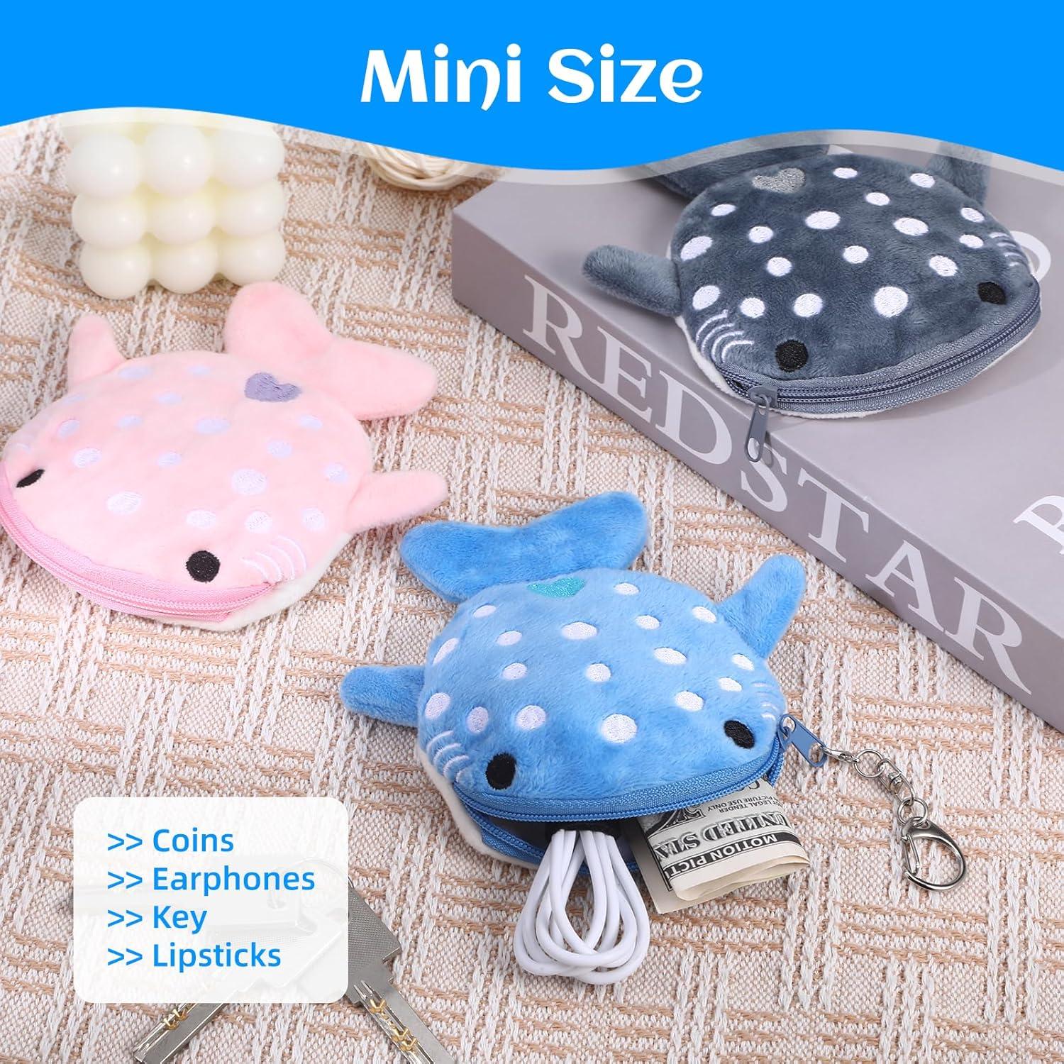 Paquete de 3 Monederos de Peluche Kawaii Beibunhn - Tiburón