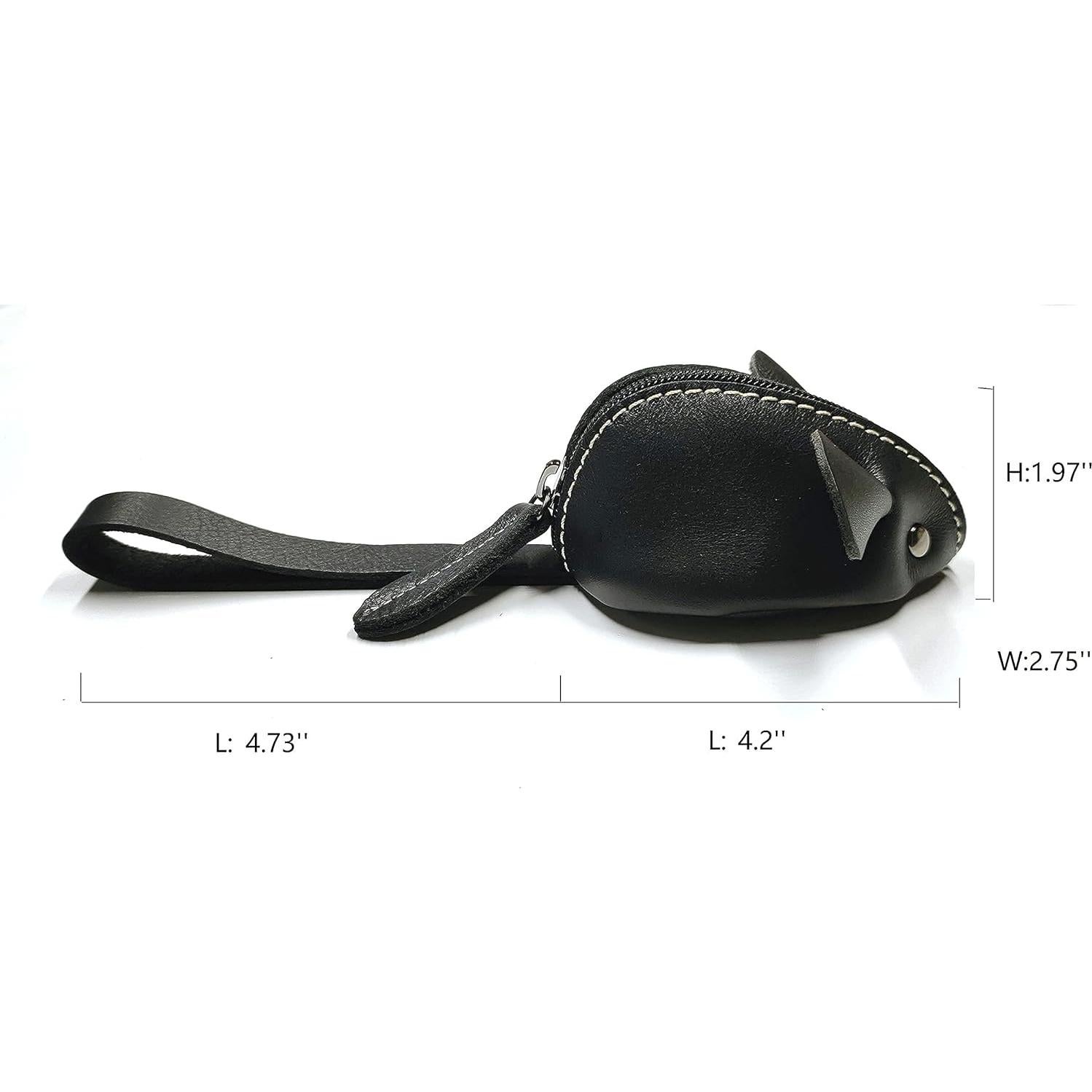 Monedero de Ratón de Cuero Genuino Niaiu Negro 7x10 cm