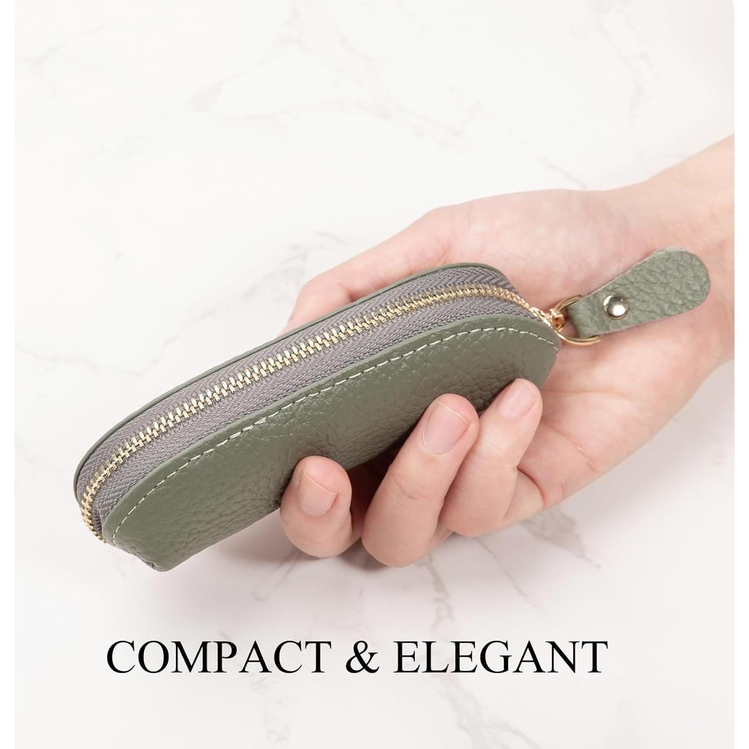 Monedero de Cuero Verde Salvia - Compacto y Ligero para Viaje