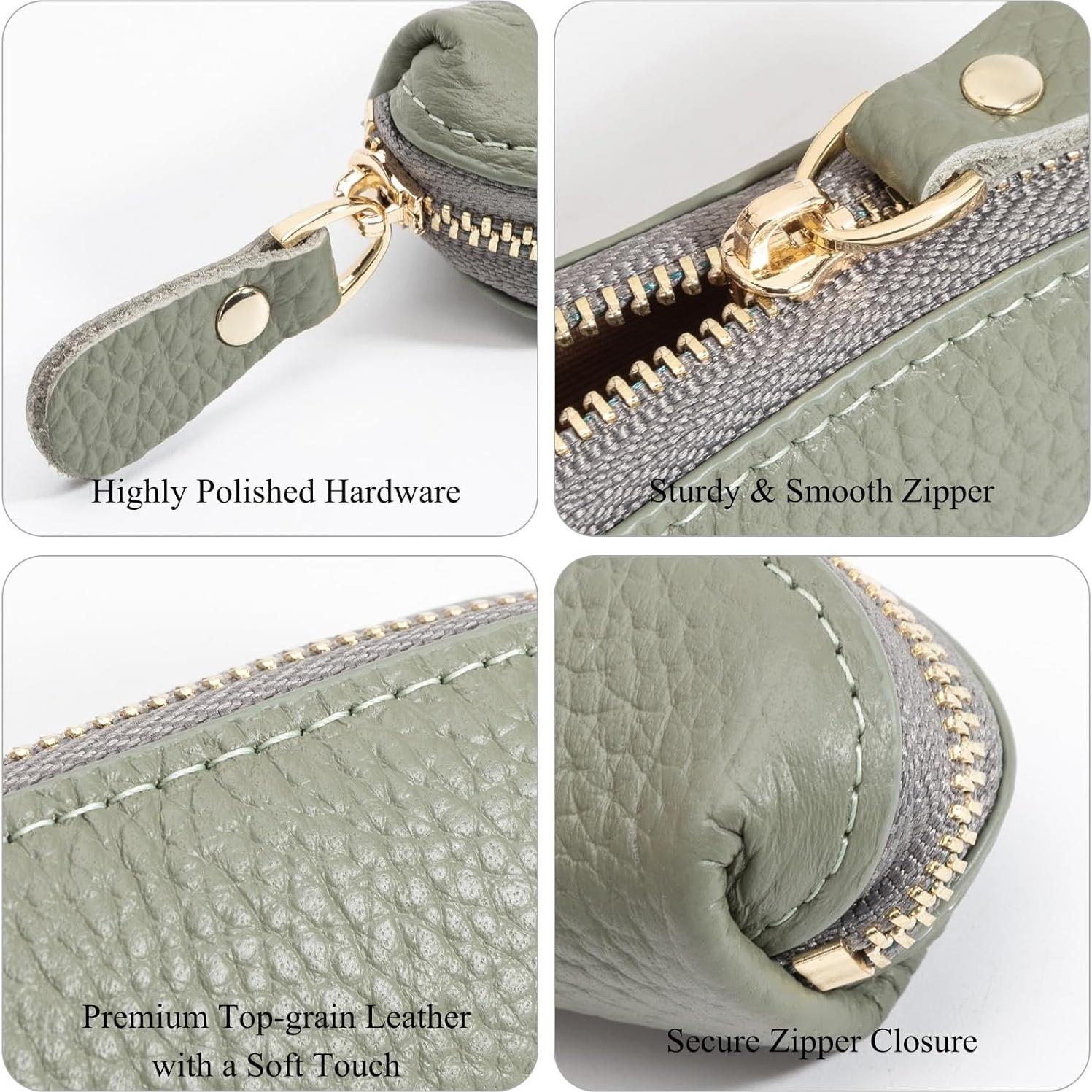 Monedero de Cuero Verde Salvia - Compacto y Ligero para Viaje