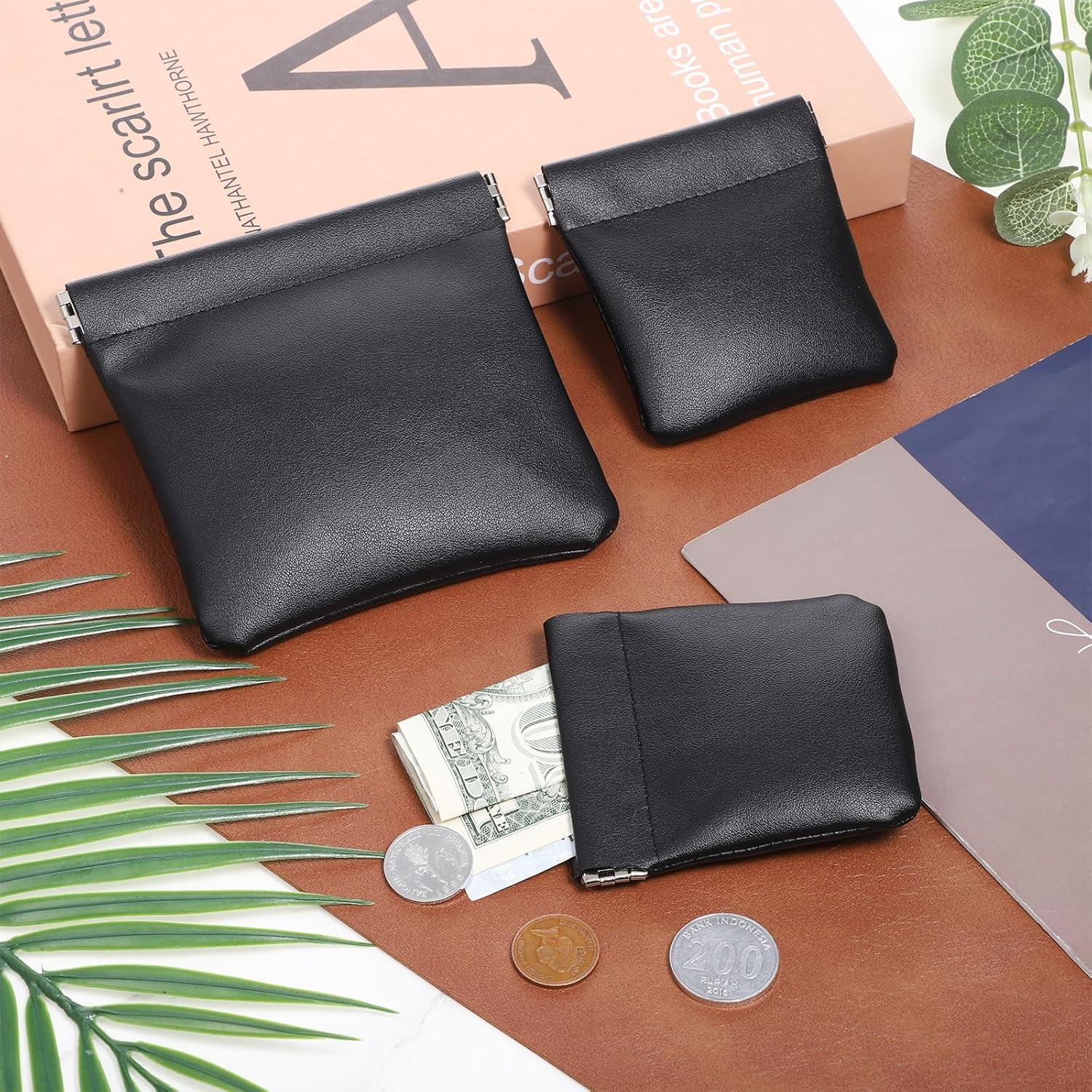 Monedero de Cuero PU Negro Sin Cremallera - 3 Piezas