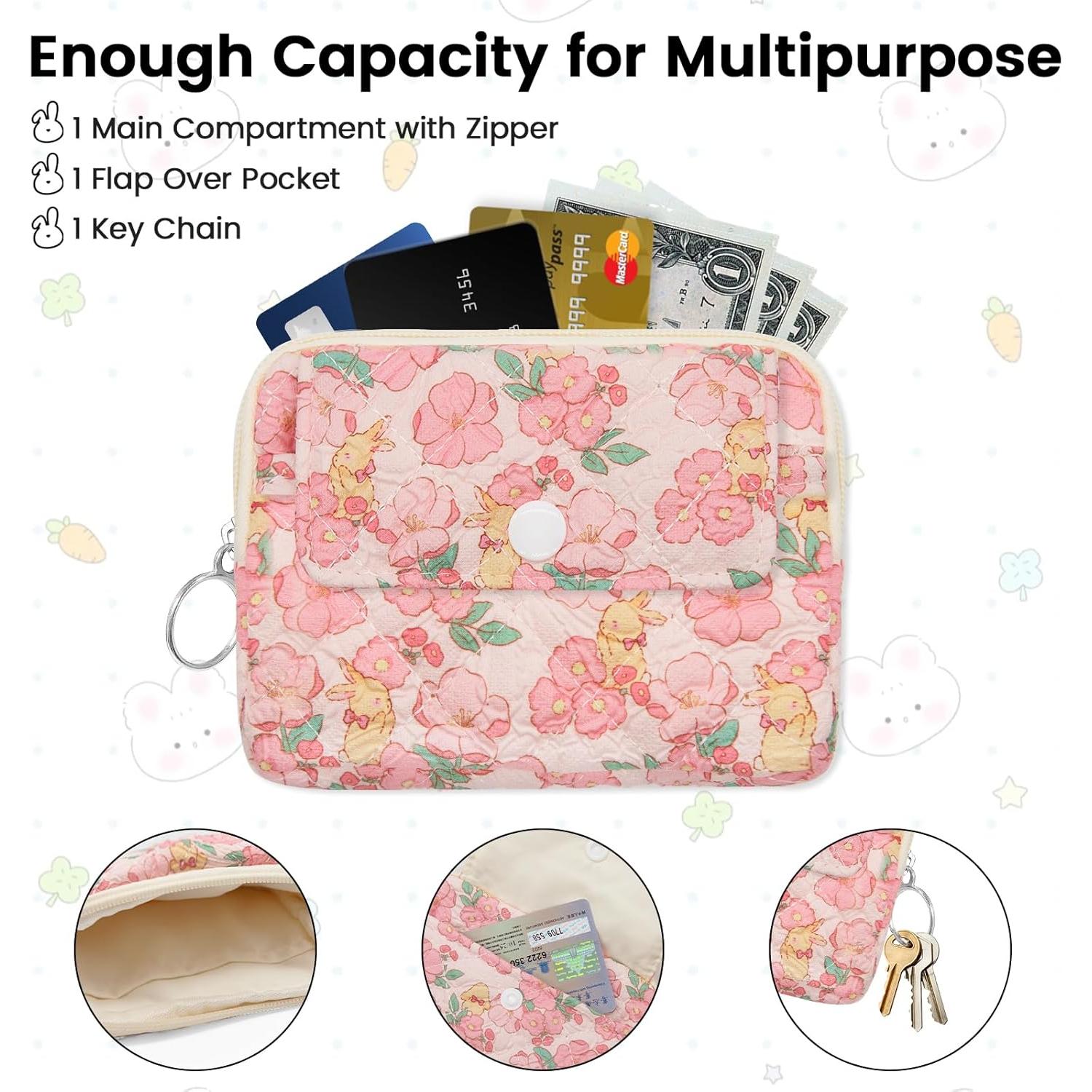 Monedero Acolchado LJCZKA Rosa Conejo 12x9 cm para Mujeres