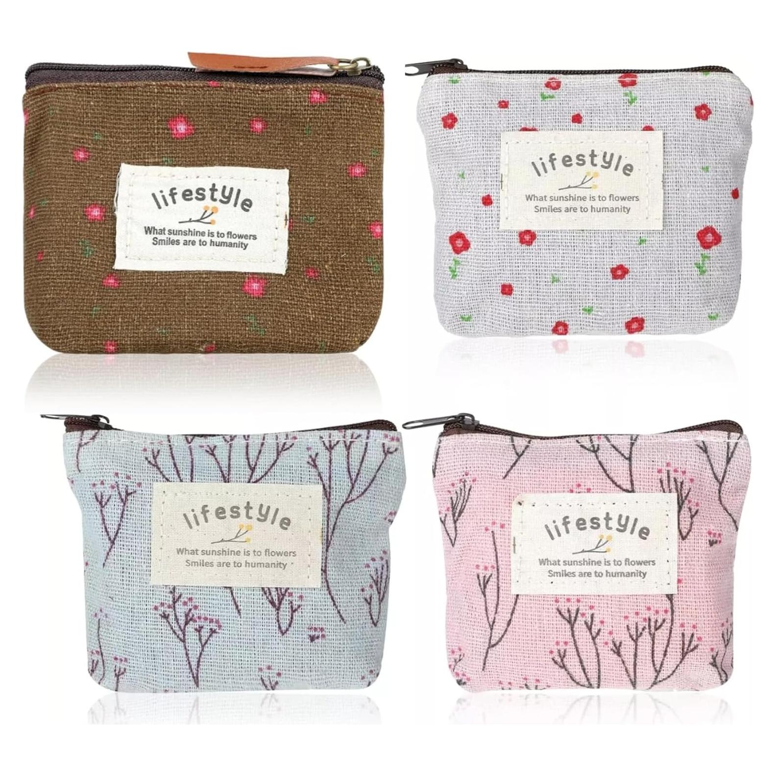 4 Piezas Monederos de Lienzo Floral Luhaomisky