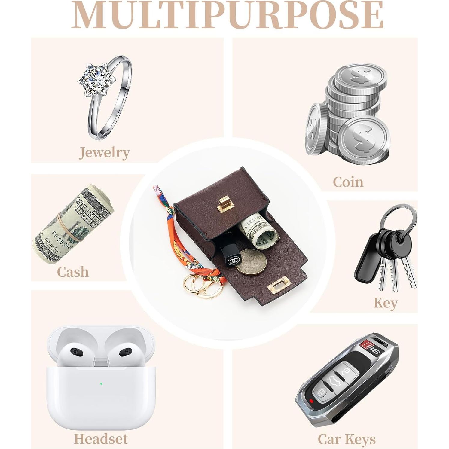 Llavero Mochila Mini WOZEAH para Mujer - Monedero Compacto Marrón