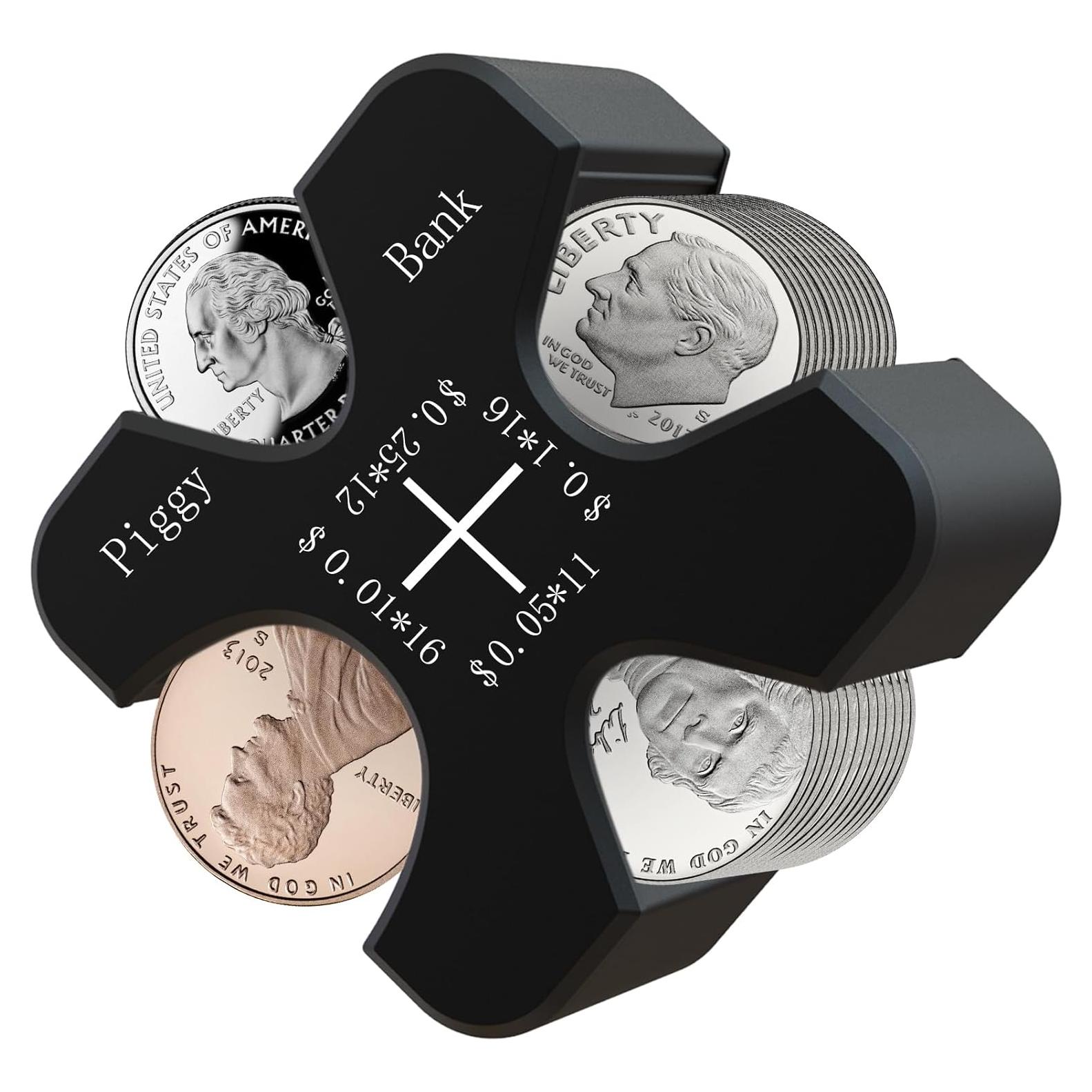 Vcertcpl Car Coin Holder - Silicone Change Organizer for 55 Coins, Portable Storage for Penny, Nickel, Dime and Quarter (Black)