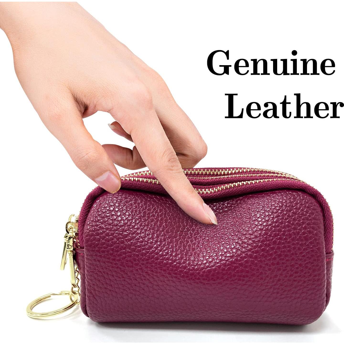 Monedero de Cuero Genuino LINNO Triple Capacidad Púrpura