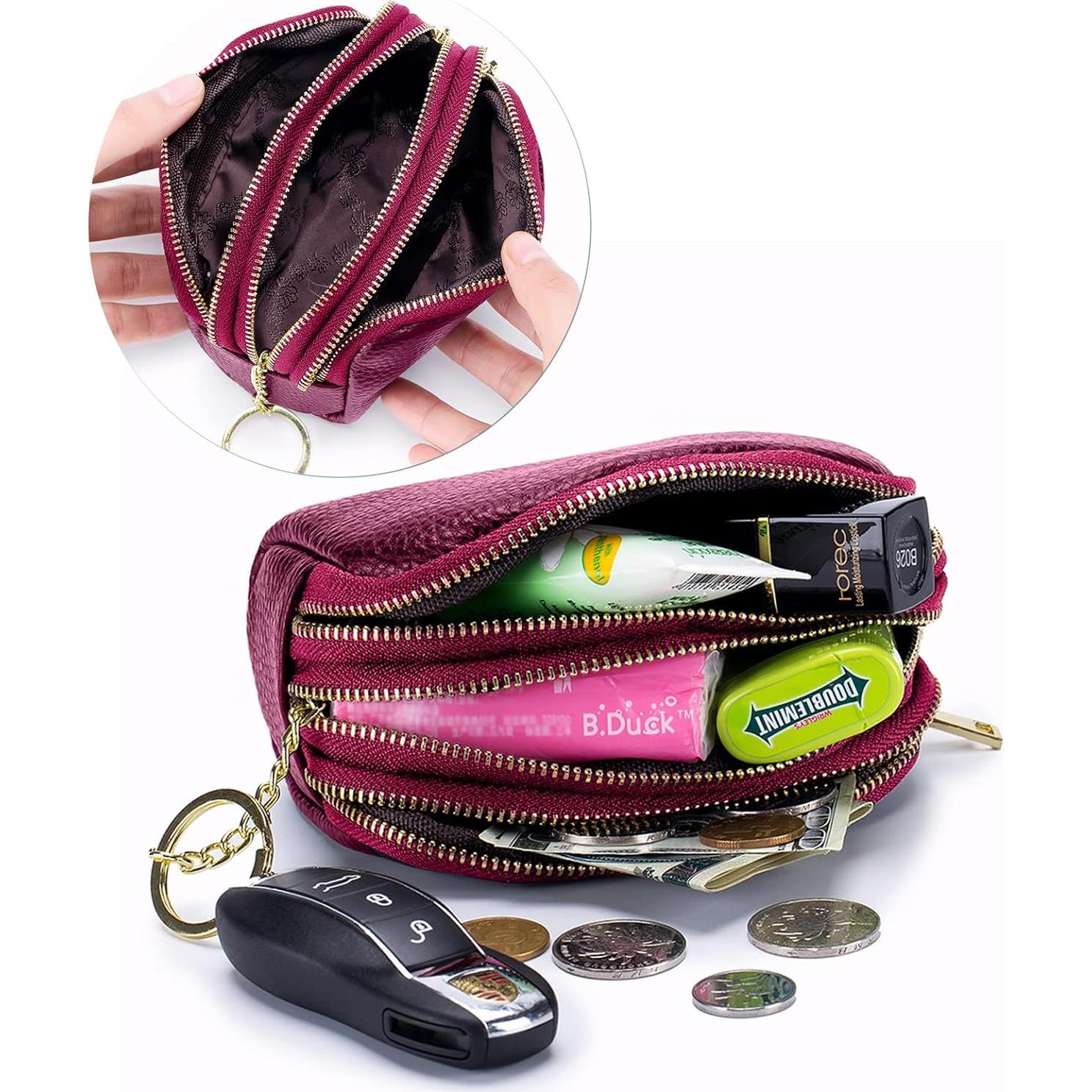 Monedero de Cuero Genuino LINNO Triple Capacidad Púrpura