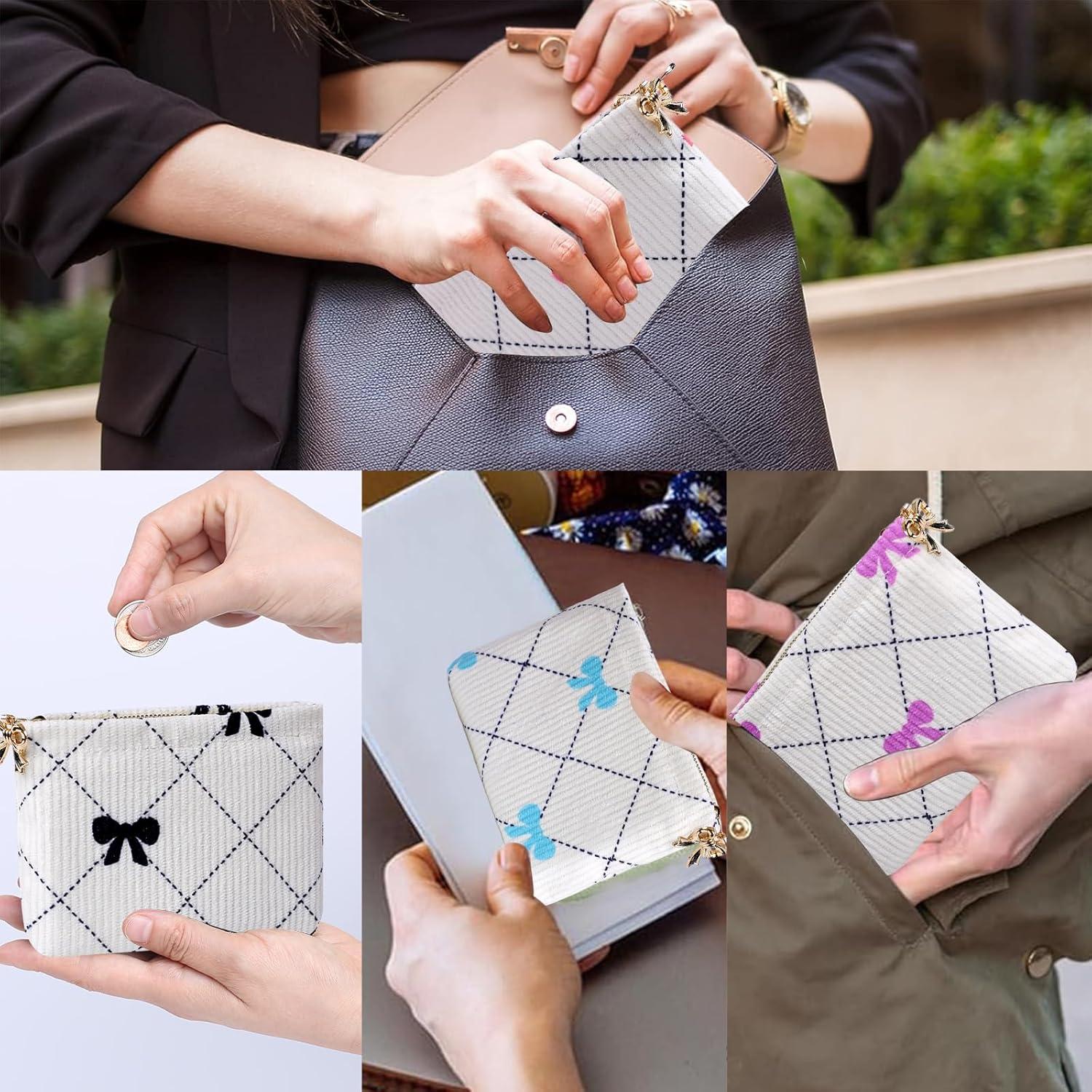 Monedero Compacto 2 PCS Corduroy con Lazo para Mujeres