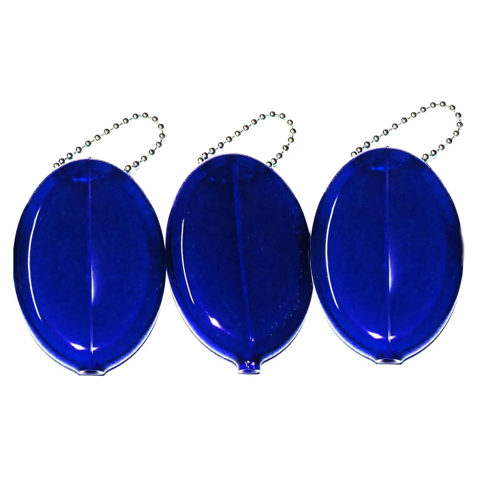 3 Bolsos Ovalados de Presión Bolsillo de Monedas de Goma Azul