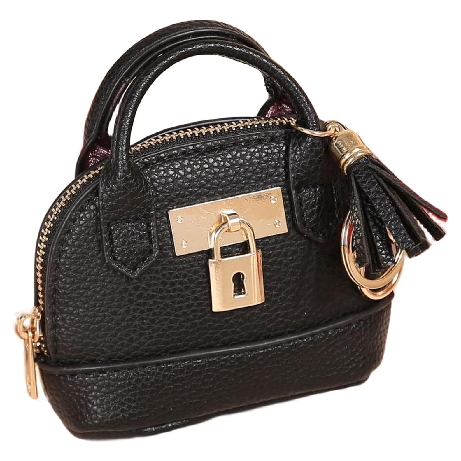 Monedero Llavero Mini Tote QeenRTUU Cuero PU Negro