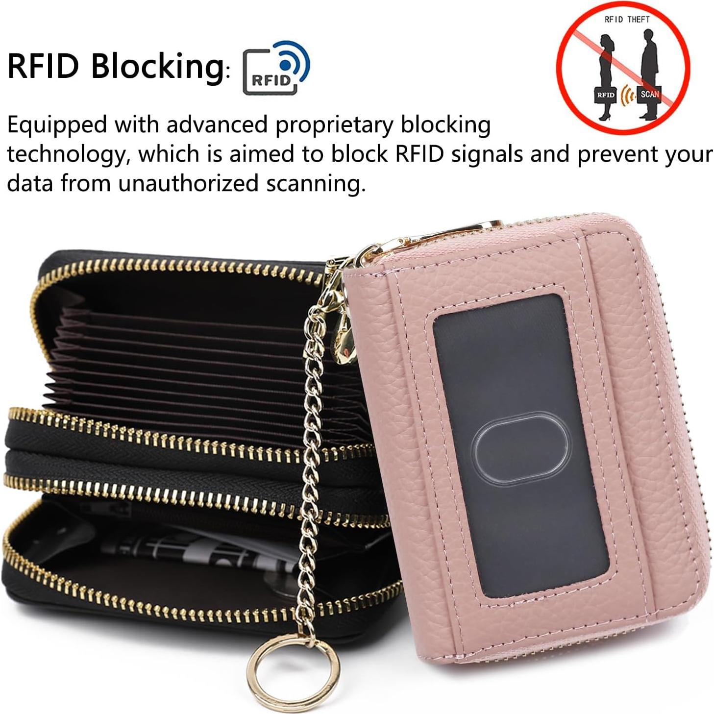 Cartera de Tarjetas RFID imeetu de Cuero Genuino - Rosa