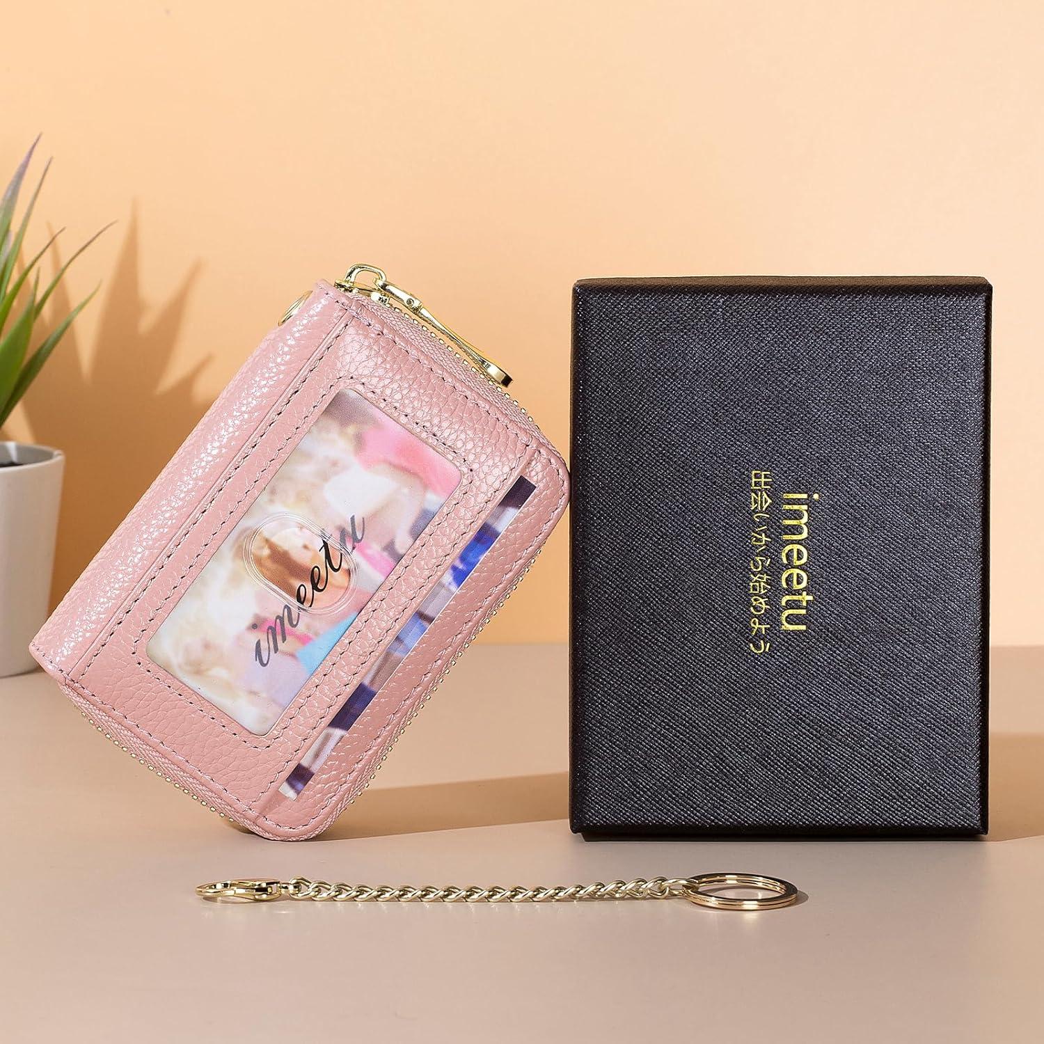 Cartera de Tarjetas RFID imeetu de Cuero Genuino - Rosa