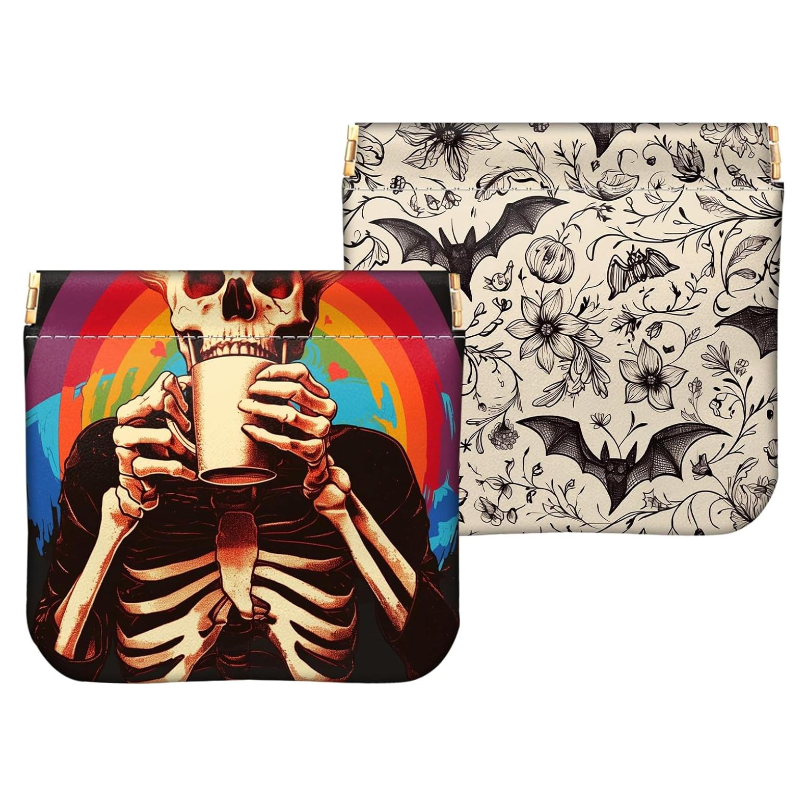 Monedero Mini 2 Pcs PU Cuero Murciélago Esqueleto 11.7x10.9cm