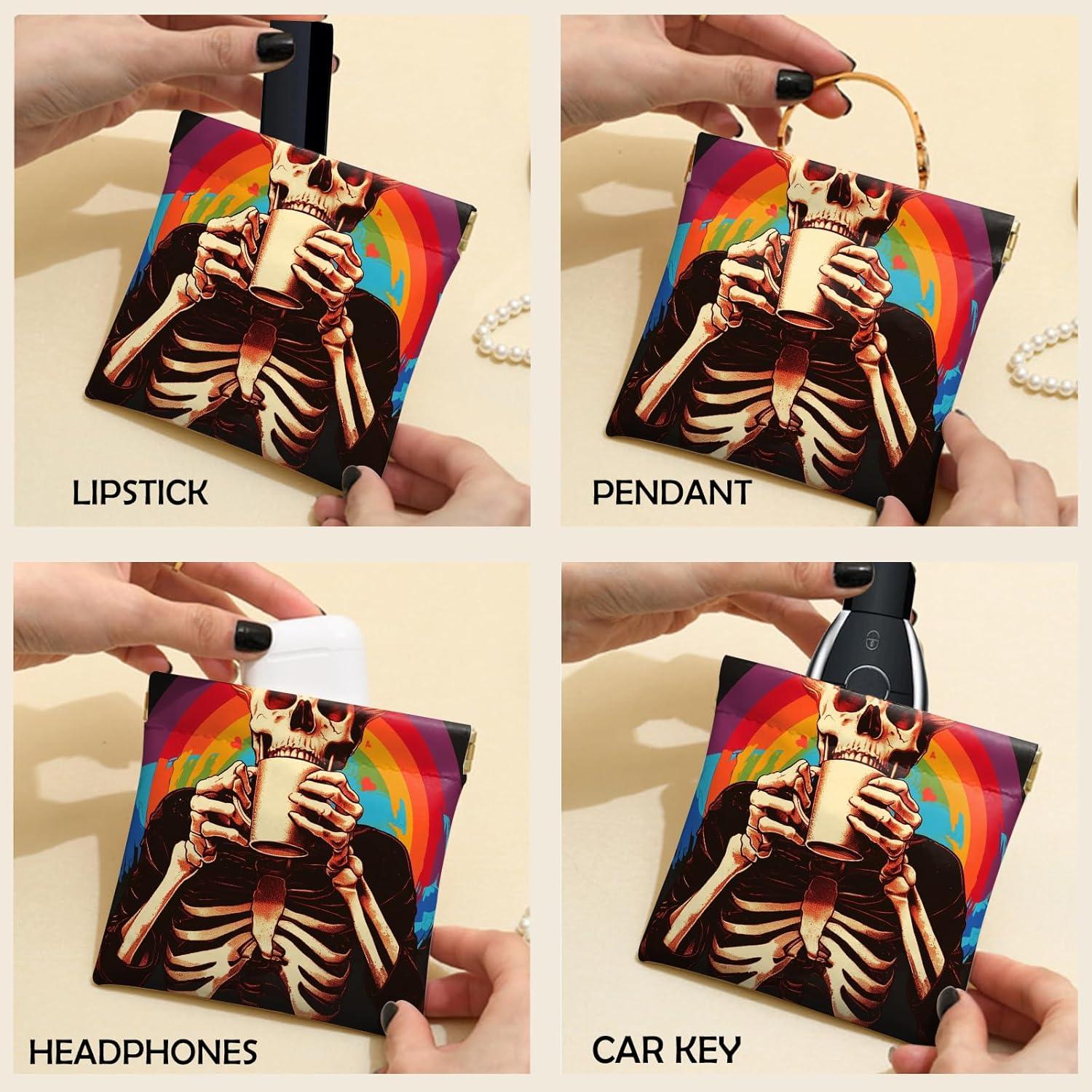 Monedero Mini 2 Pcs PU Cuero Murciélago Esqueleto 11.7x10.9cm