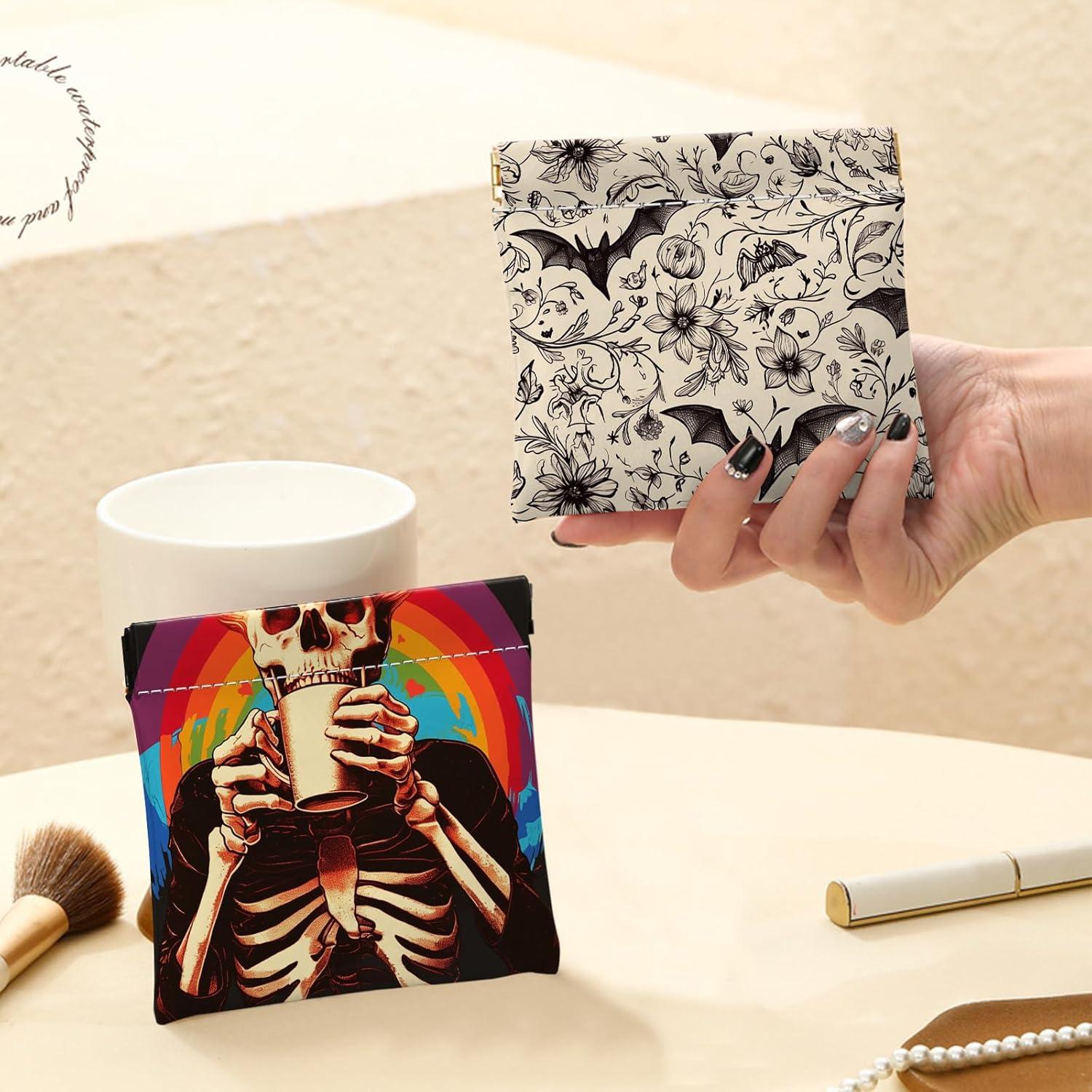 Monedero Mini 2 Pcs PU Cuero Murciélago Esqueleto 11.7x10.9cm