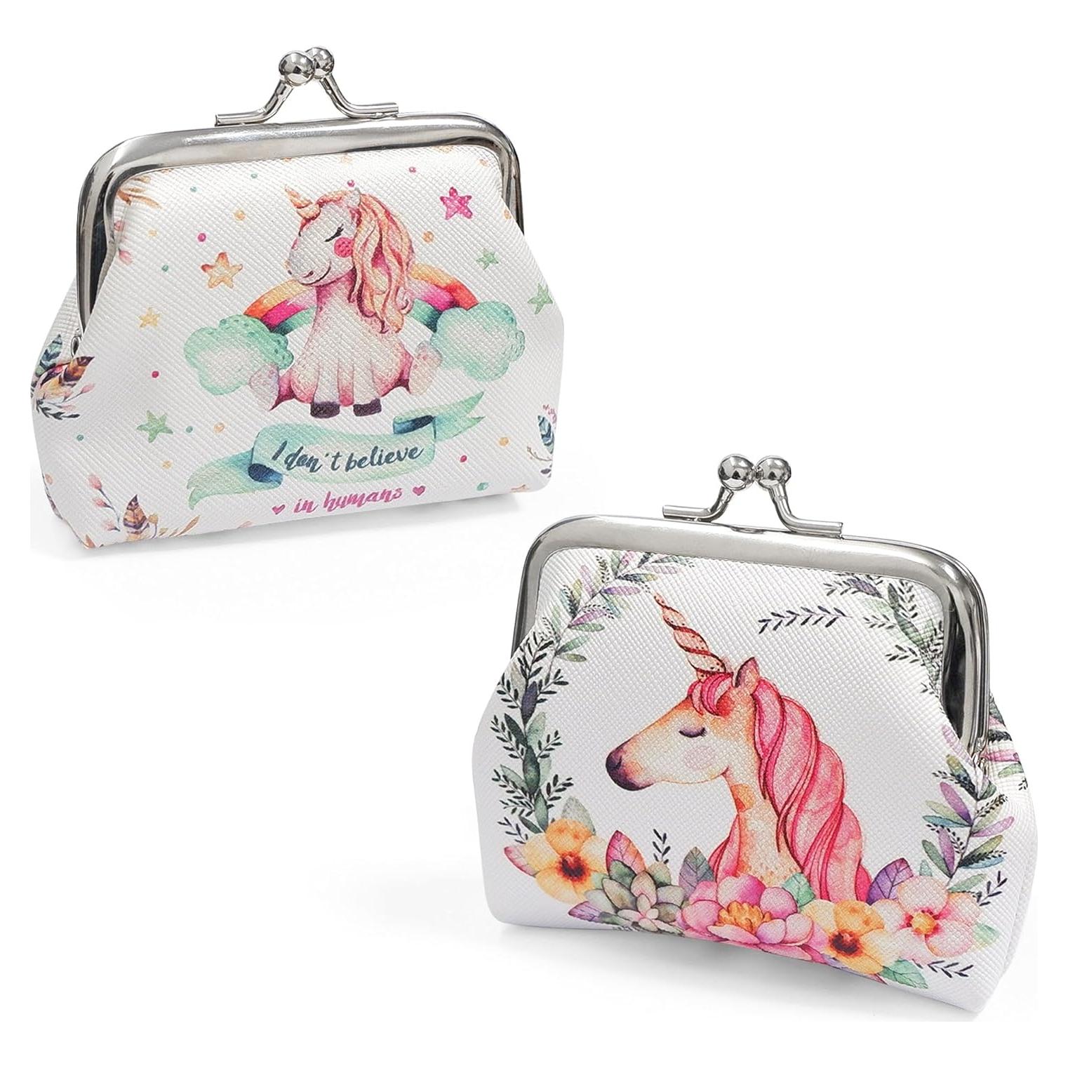 Monedero Mini Linda Unicornio Blanco PU para Mujeres y Niñas