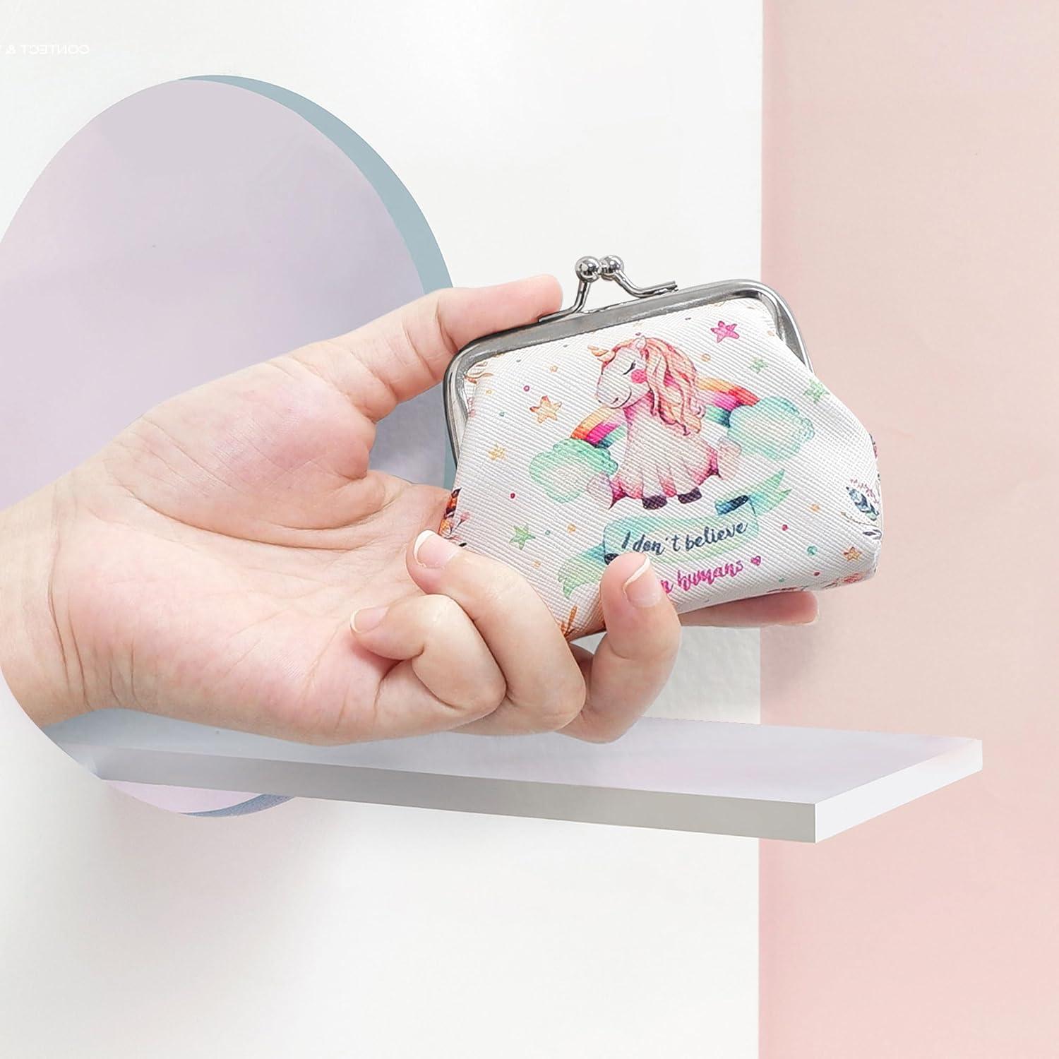 Monedero Mini Linda Unicornio Blanco PU para Mujeres y Niñas