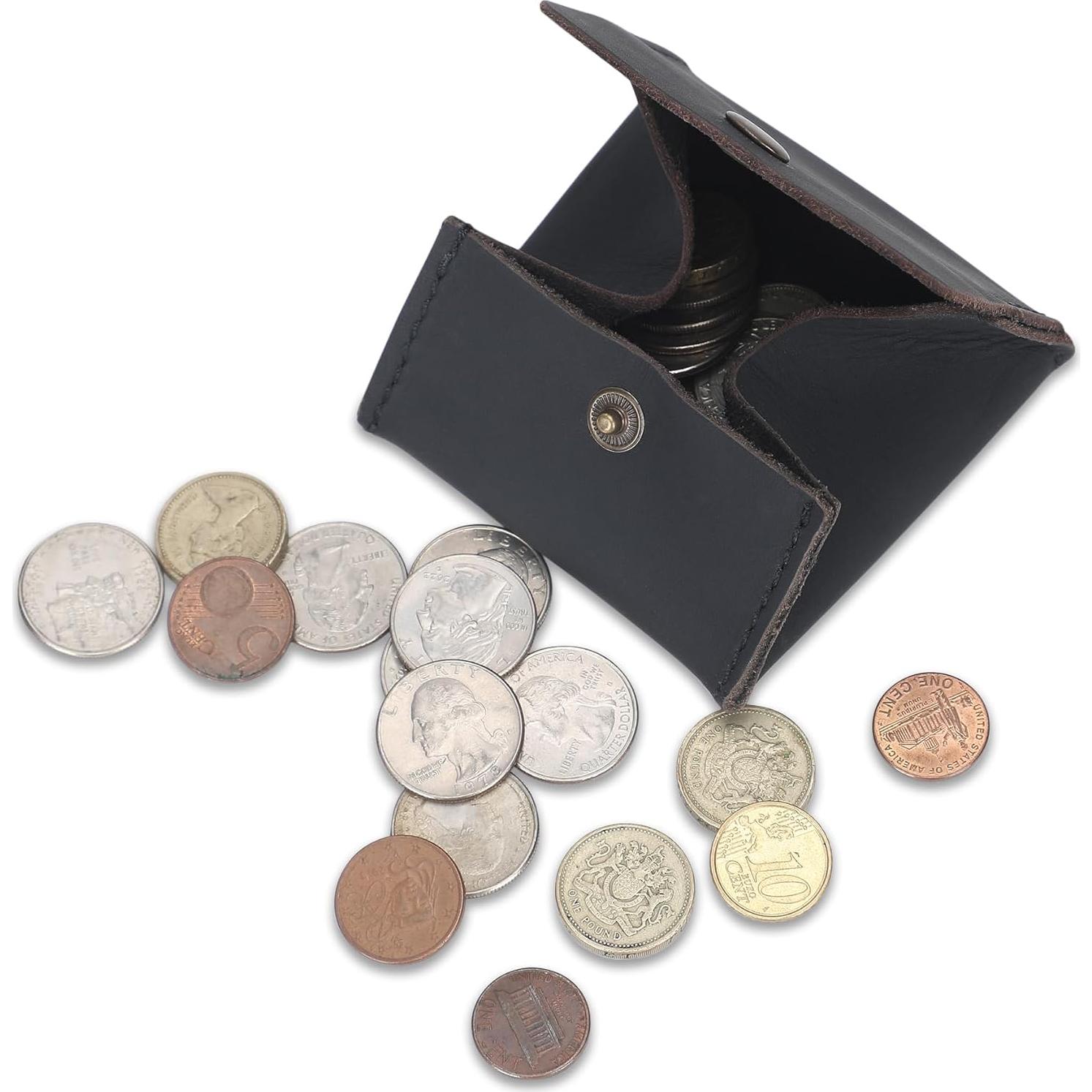 Monedero de Cuero Genuino CestAntiQ Squeeze Negro Compacto