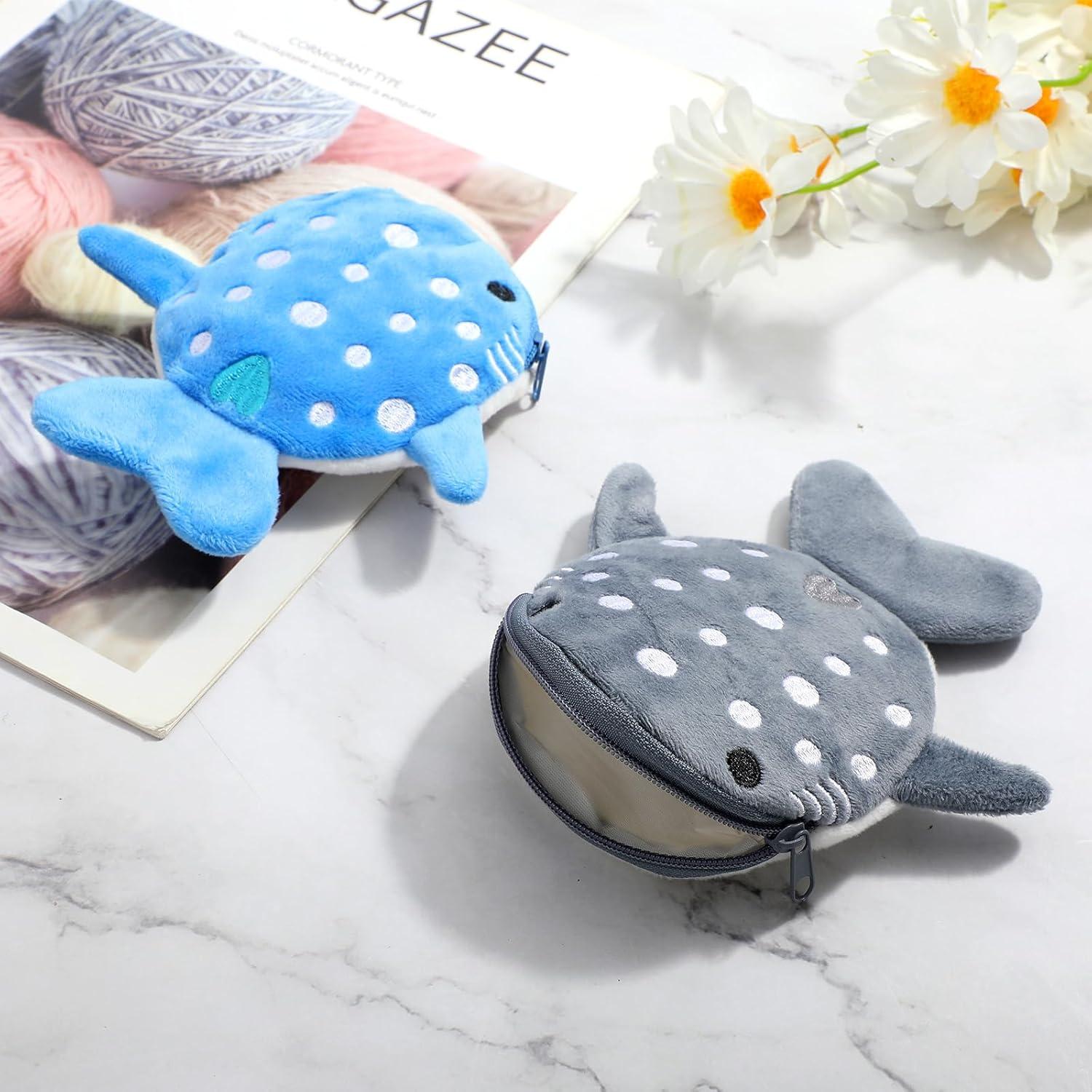 2 Pcs Monedero Tiburón Ballena Mabor Kawaii Azul Gris