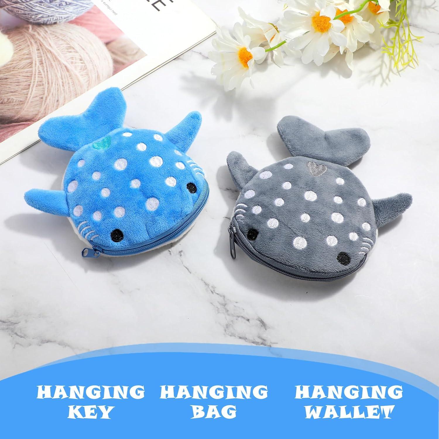 2 Pcs Monedero Tiburón Ballena Mabor Kawaii Azul Gris