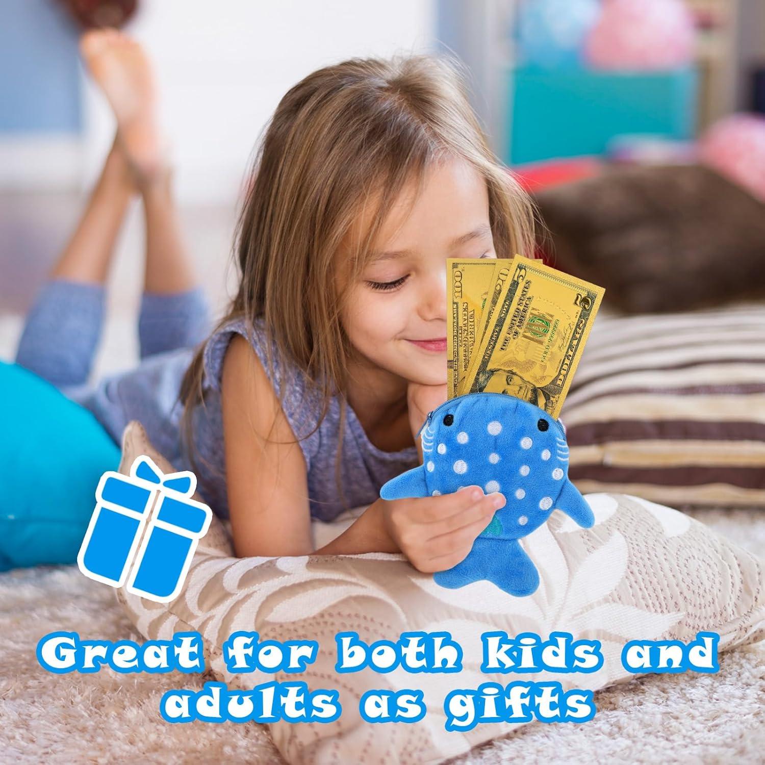 2 Pcs Monedero Tiburón Ballena Mabor Kawaii Azul Gris