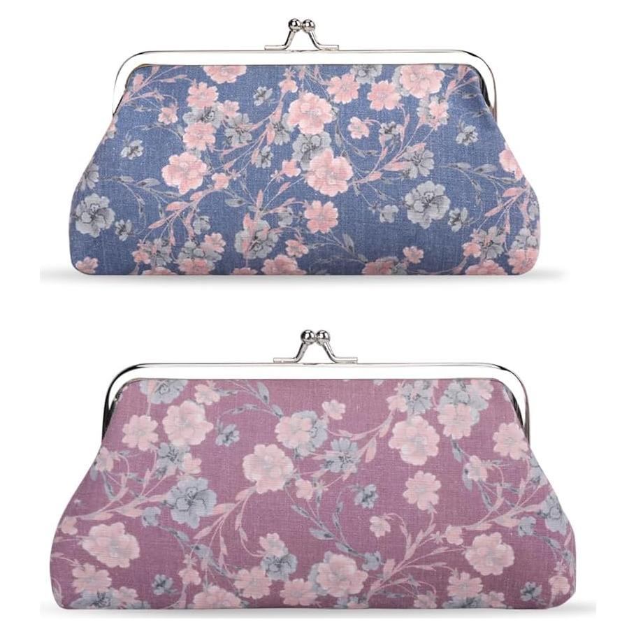 Monedero Floral Vintage iSuperb 2 Piezas Lona Cierre Broche