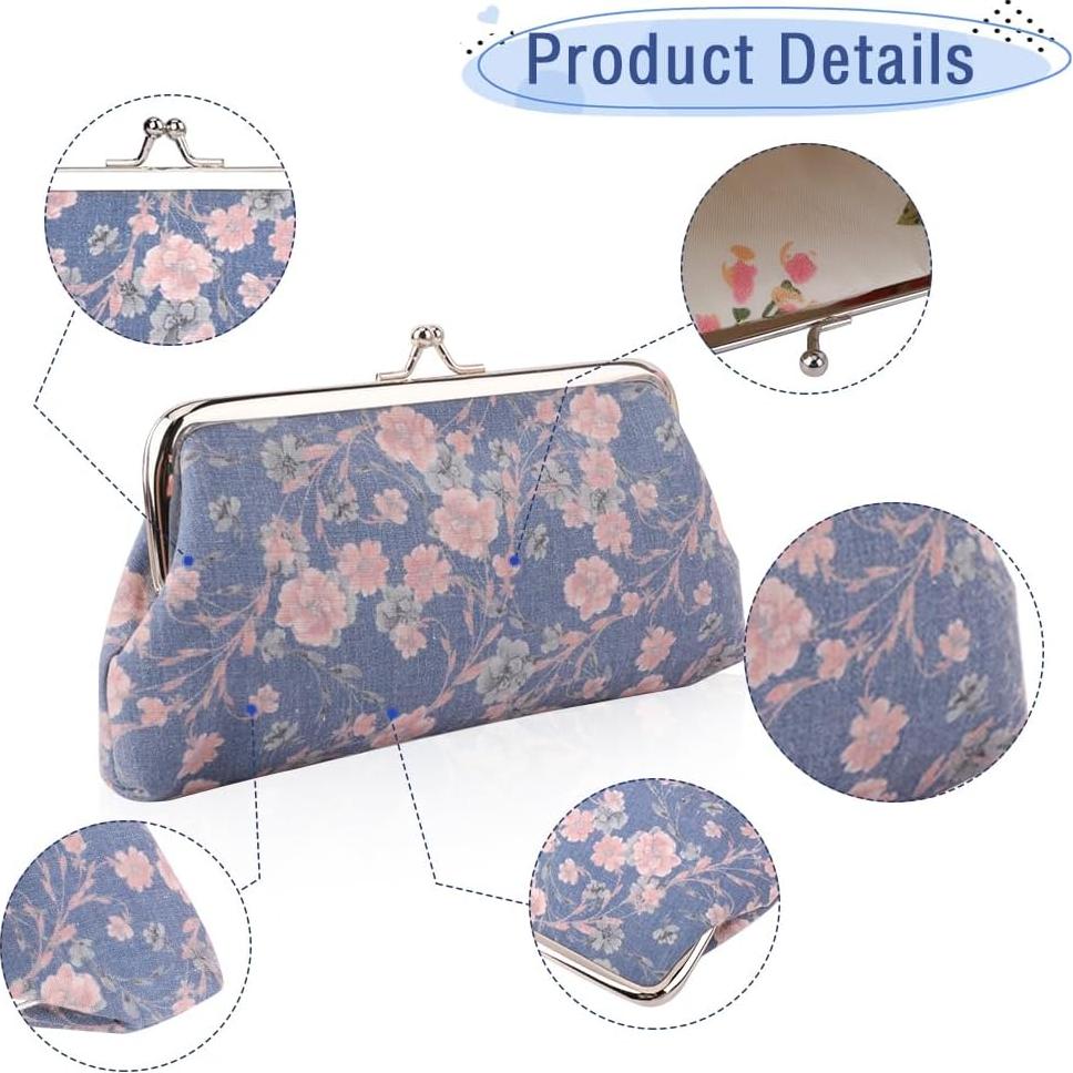 Monedero Floral Vintage iSuperb 2 Piezas Lona Cierre Broche